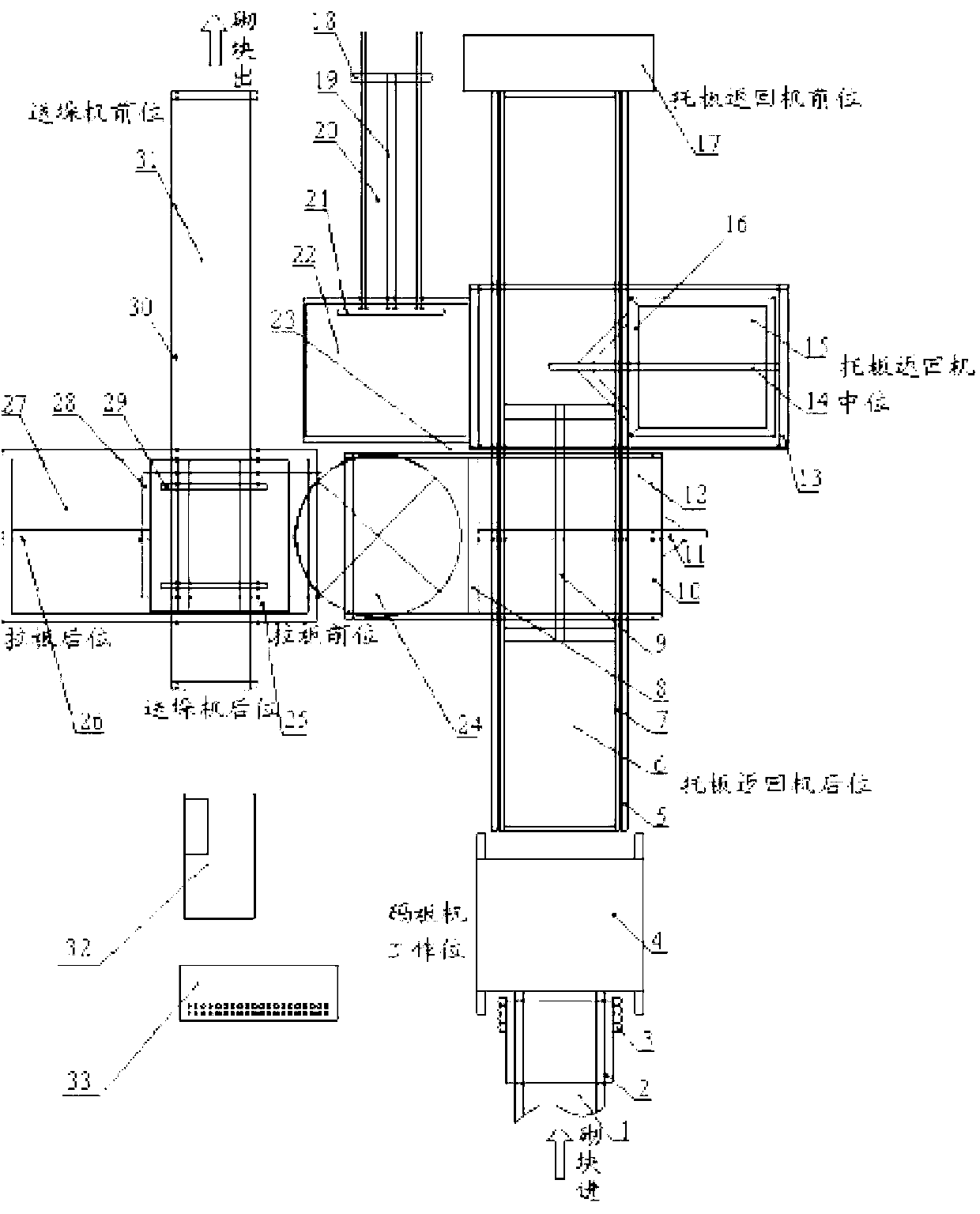 Automatic stacking device of concrete blocks and stacking process thereof