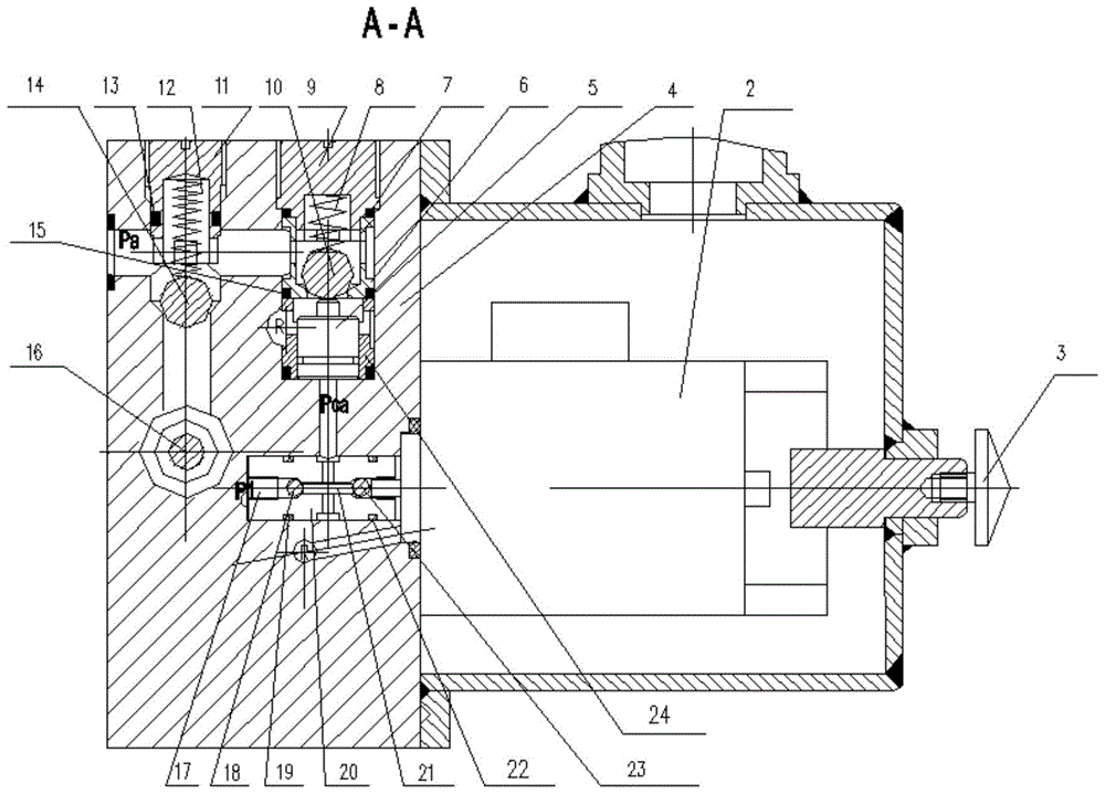 A three-position four-way electromagnetic ball reversing valve