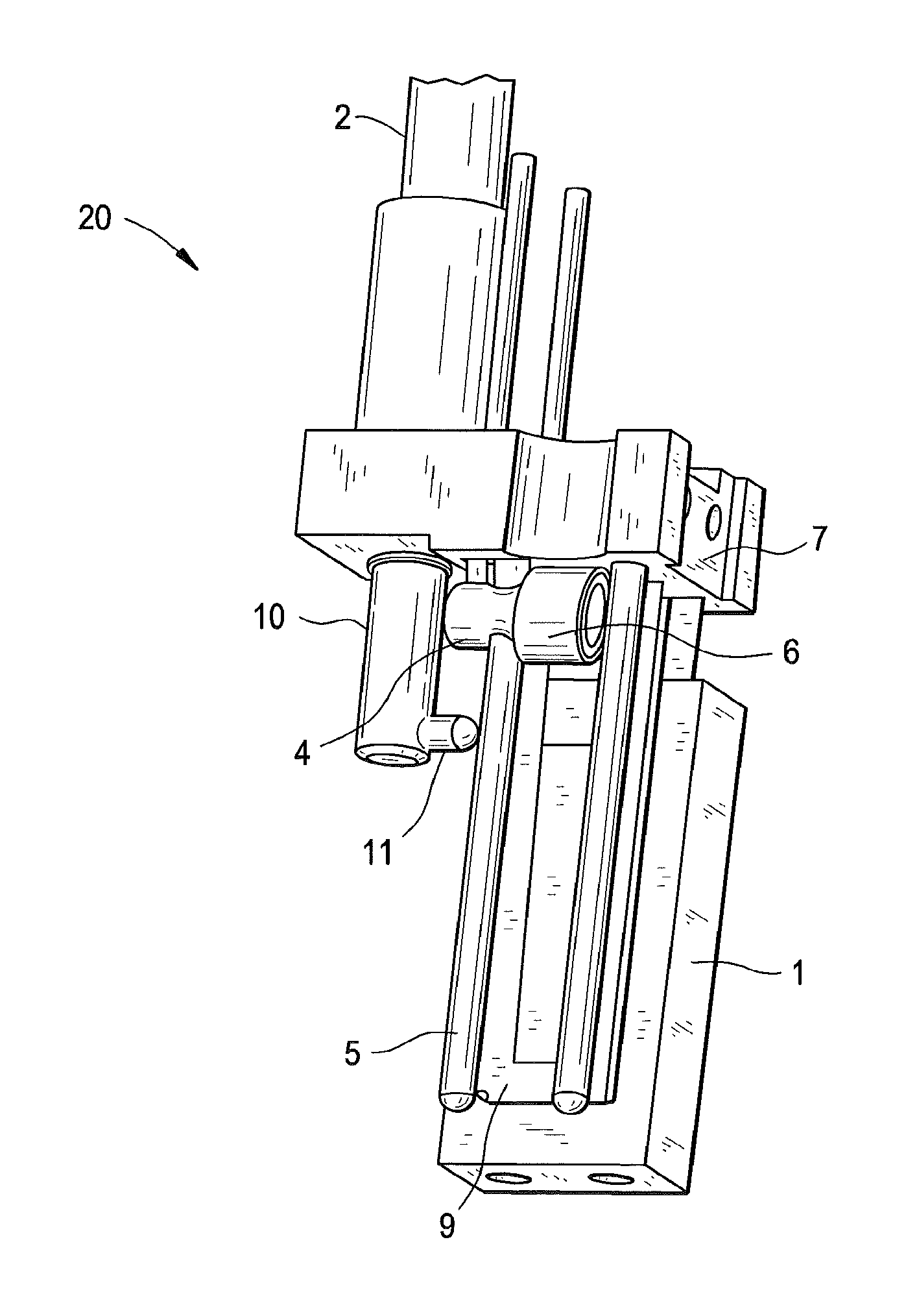 Pin-style collector brush holder with rotating spring plate, radial contact, and brush-wear indicator