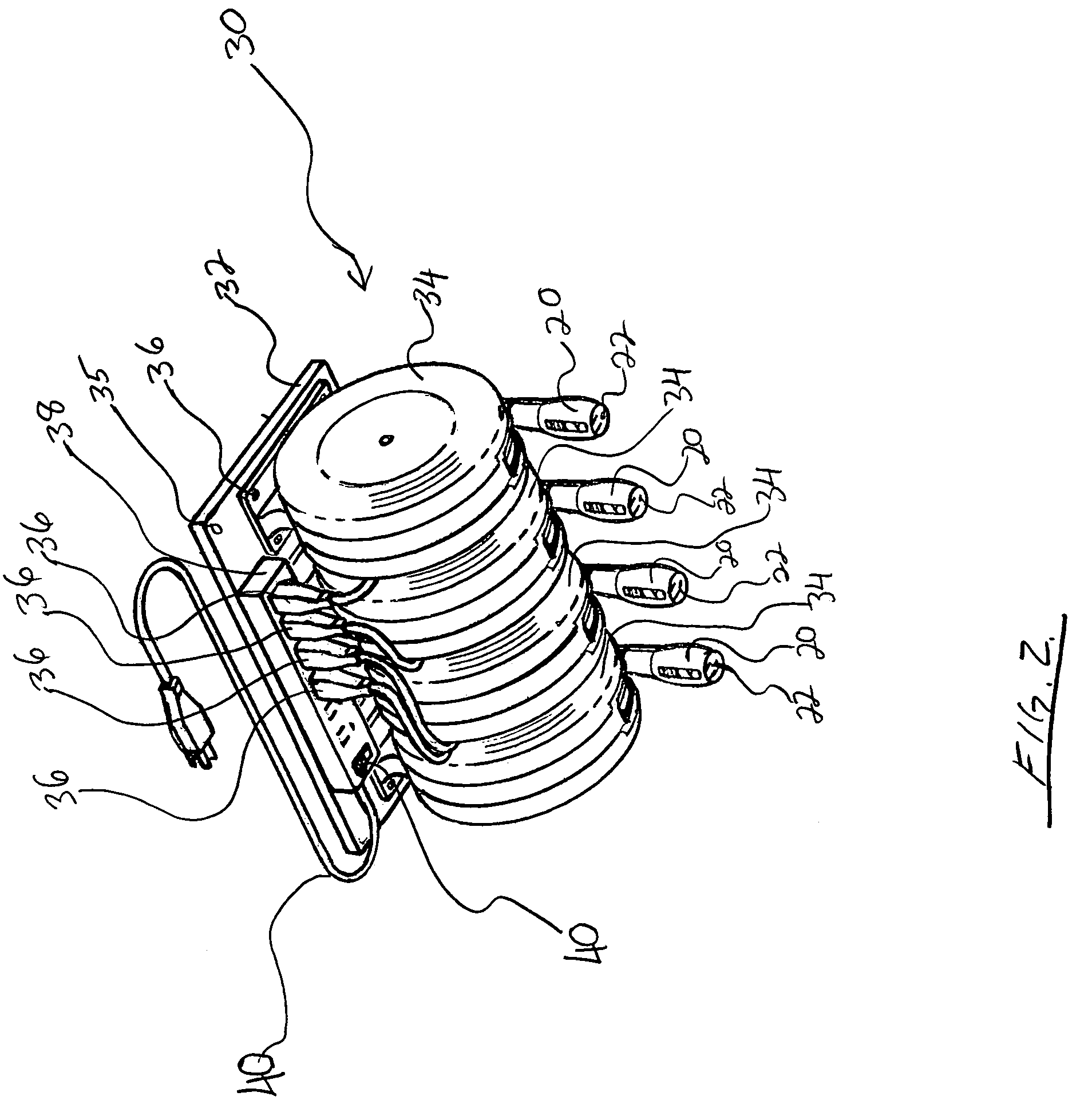 Overhead storage device for electrical tools and method of creating a work zone