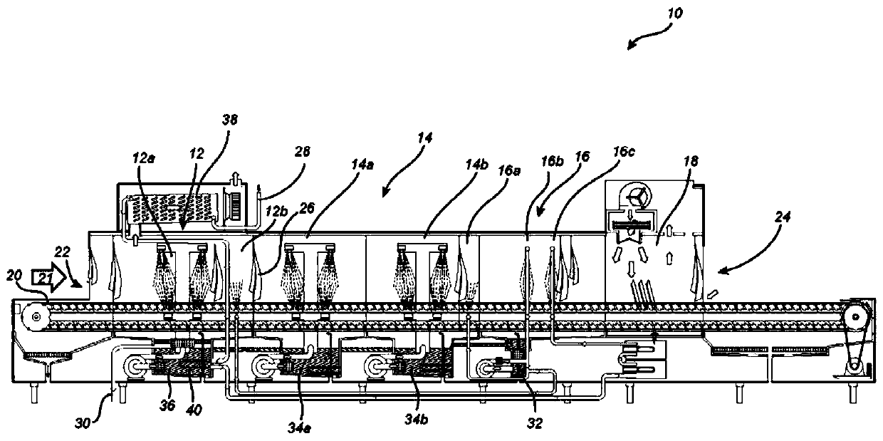 Tunnel-type dishwasher and method