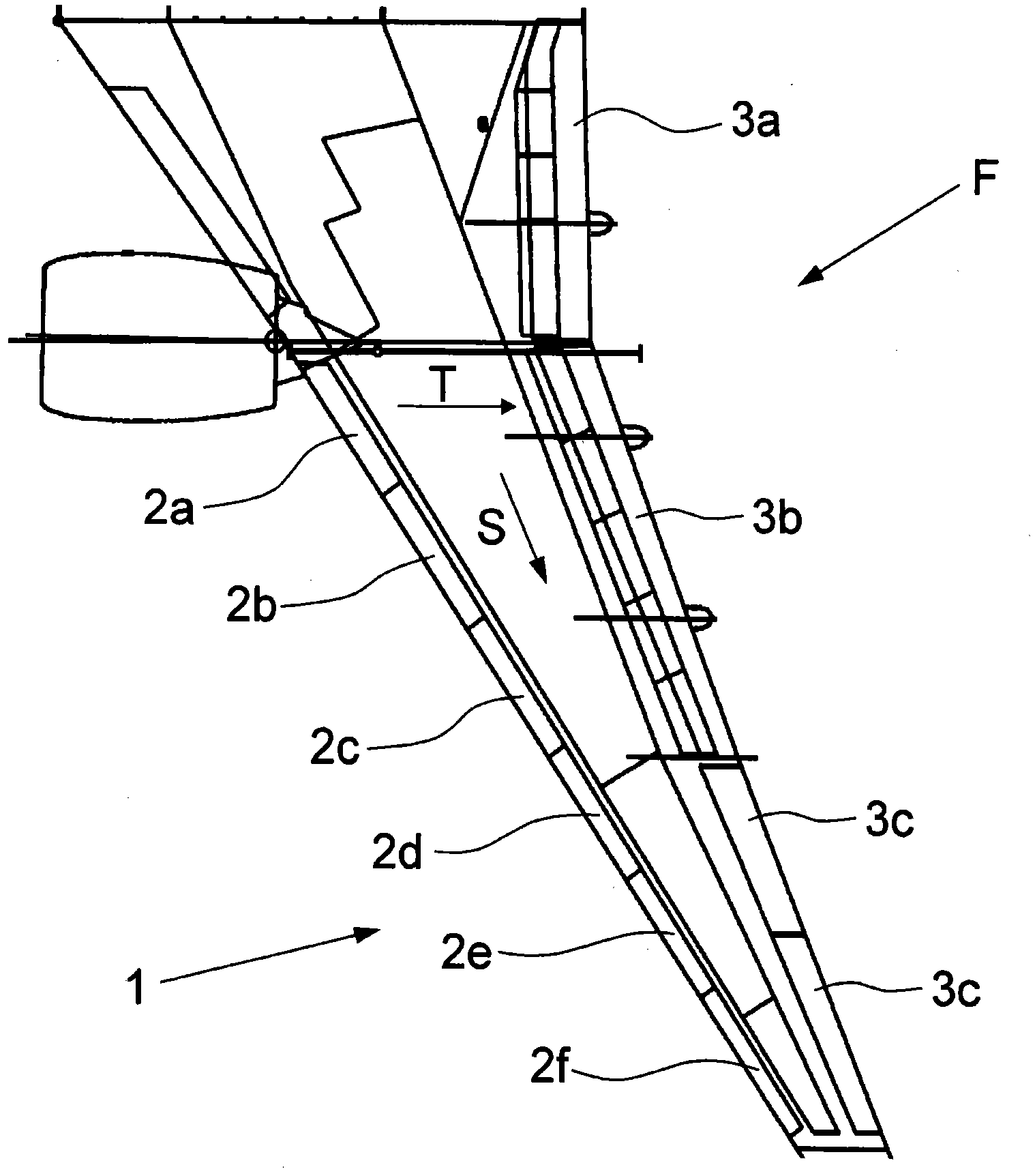 Lateral coupling device for holding and guiding at least one aerodynamic body in relation to the main wing of an aircraft, wing and aircraft comprising the same