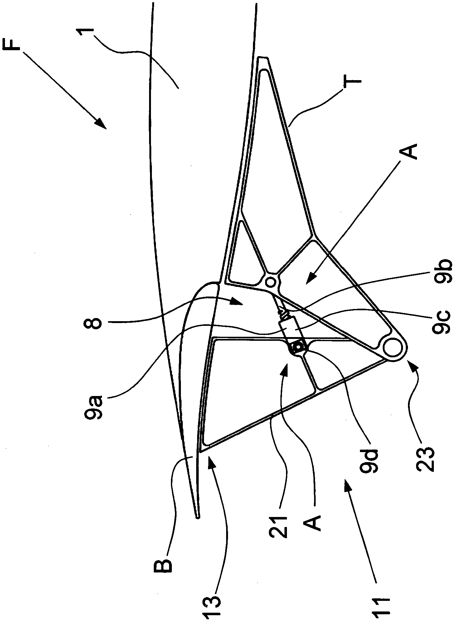 Lateral coupling device for holding and guiding at least one aerodynamic body in relation to the main wing of an aircraft, wing and aircraft comprising the same