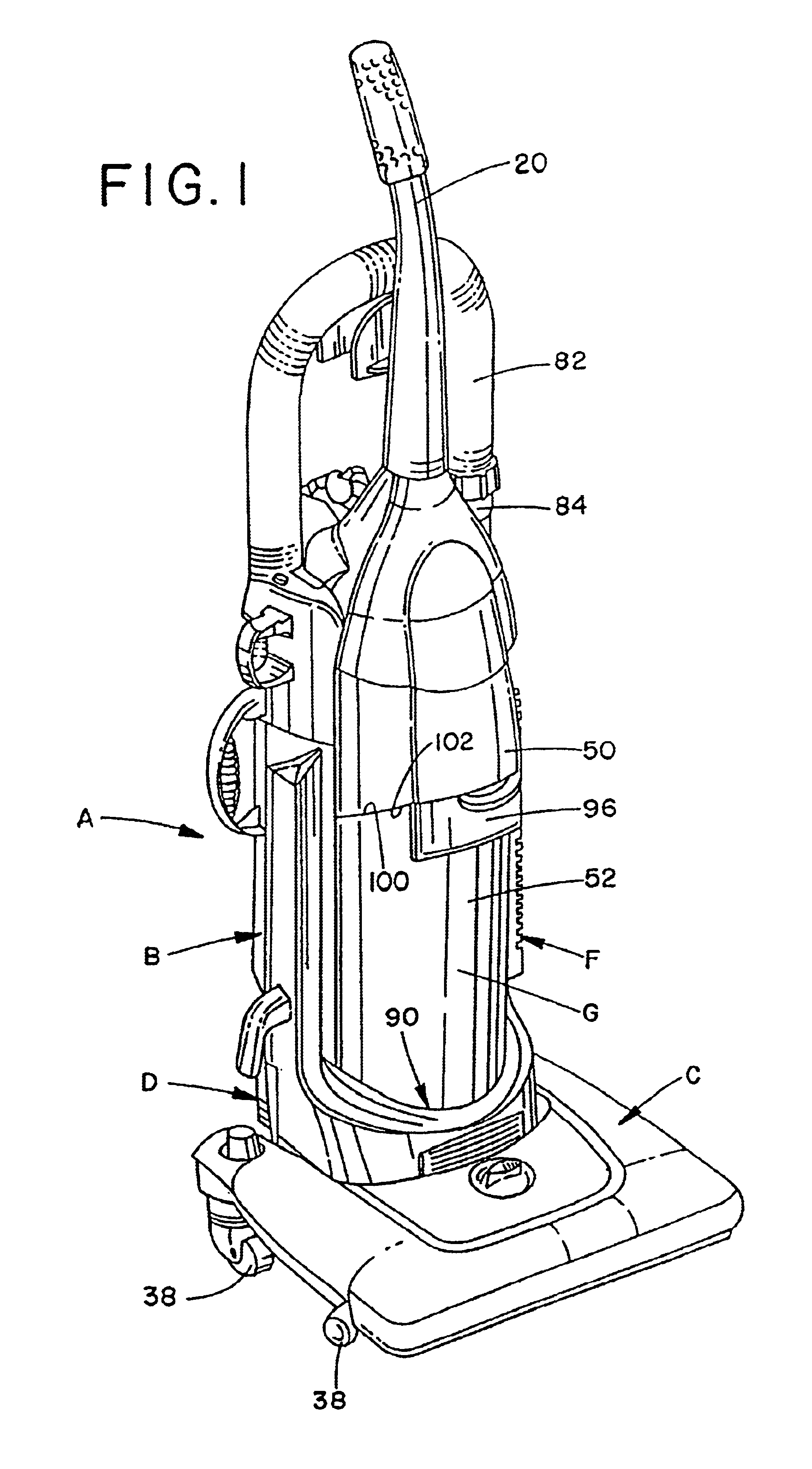 Upright vacuum cleaner with cyclonic air flow