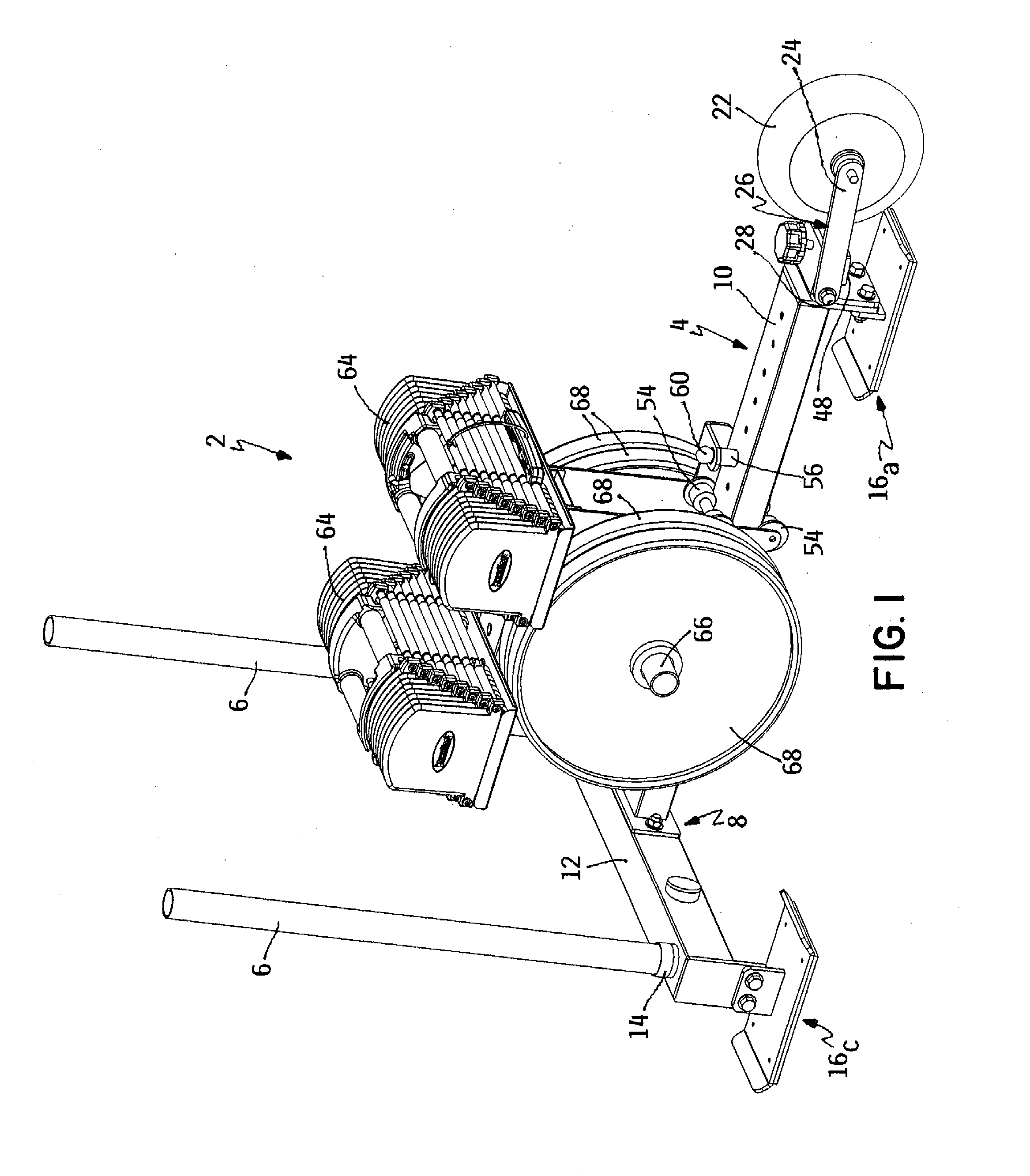 Exercise device having sled or wheelbarrow configuration