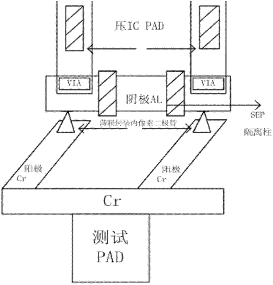 Testing method of COG (chip on glass) product of PMOLED (passive matrix organic light emitting diode) based on tape carrier package