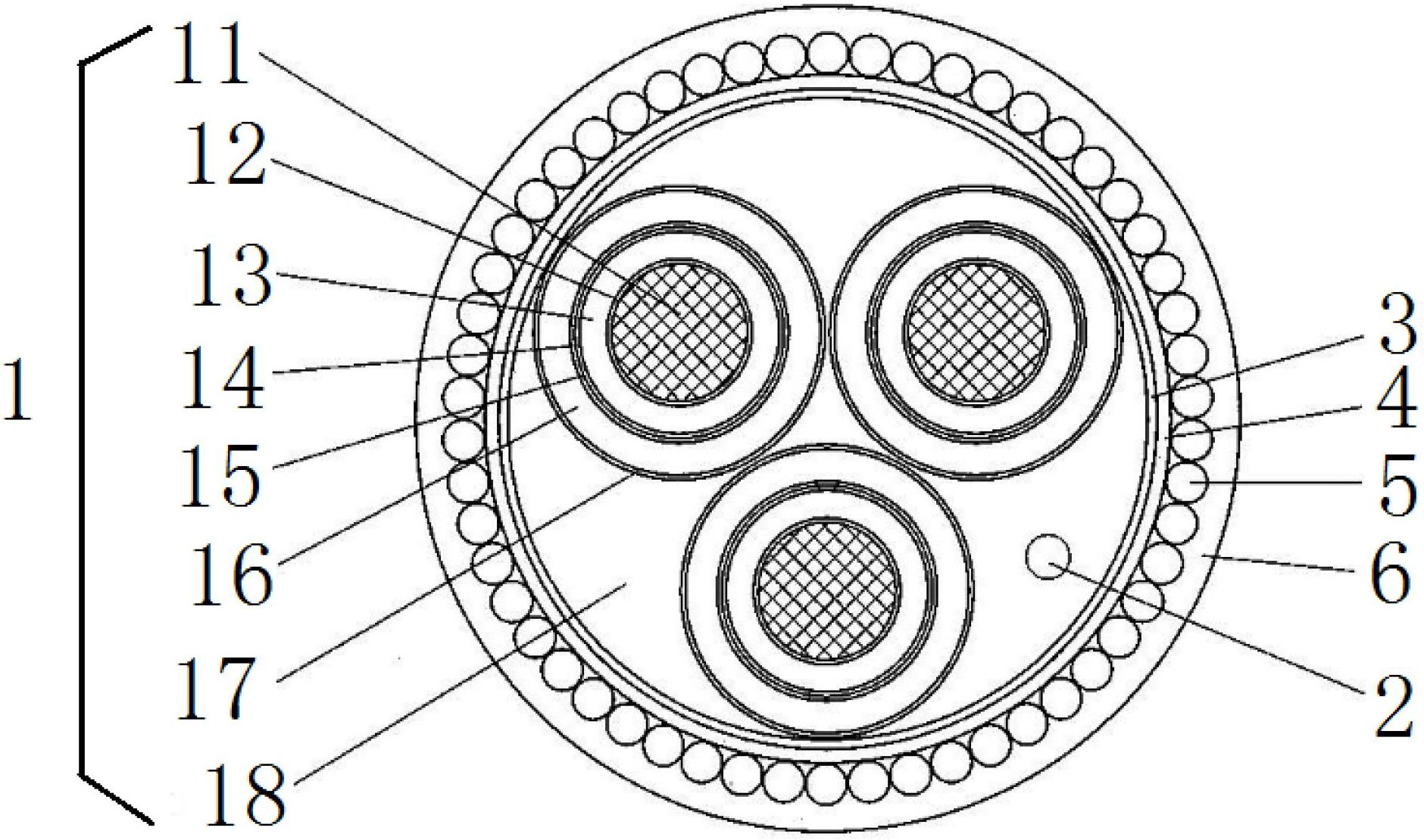 Three-core optical fiber composite submarine cable