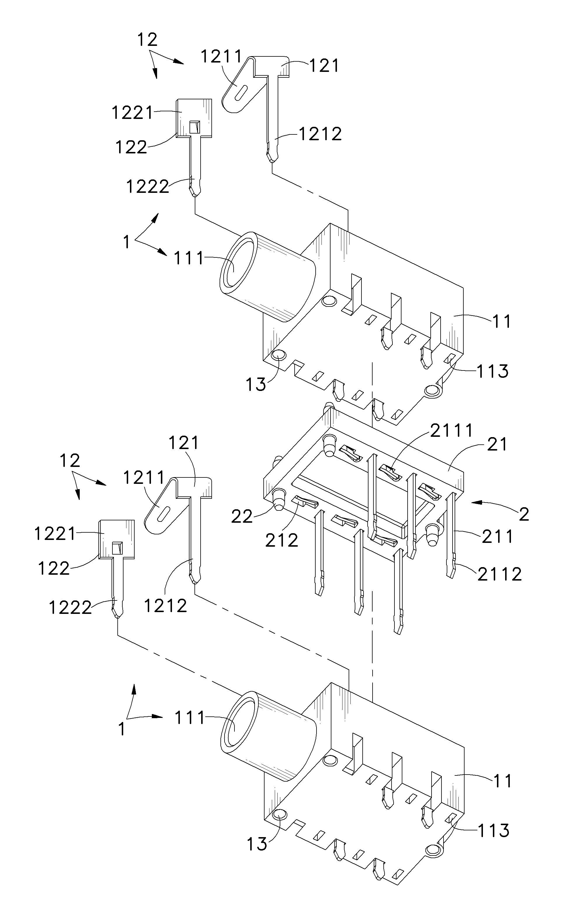 Stacked microphone jack assembly