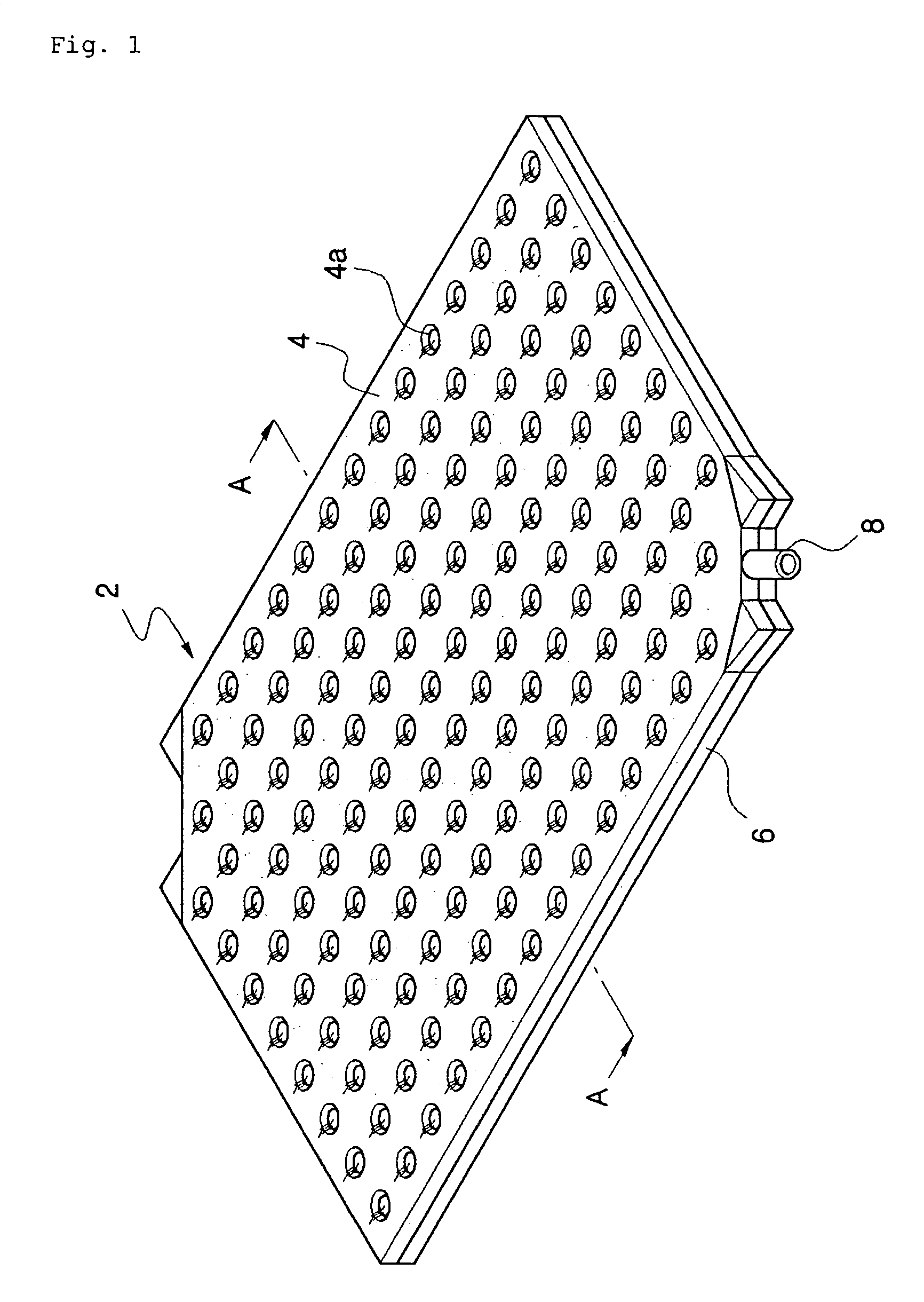 Plate-shaped heating panel in which connecting members are fastened by resin