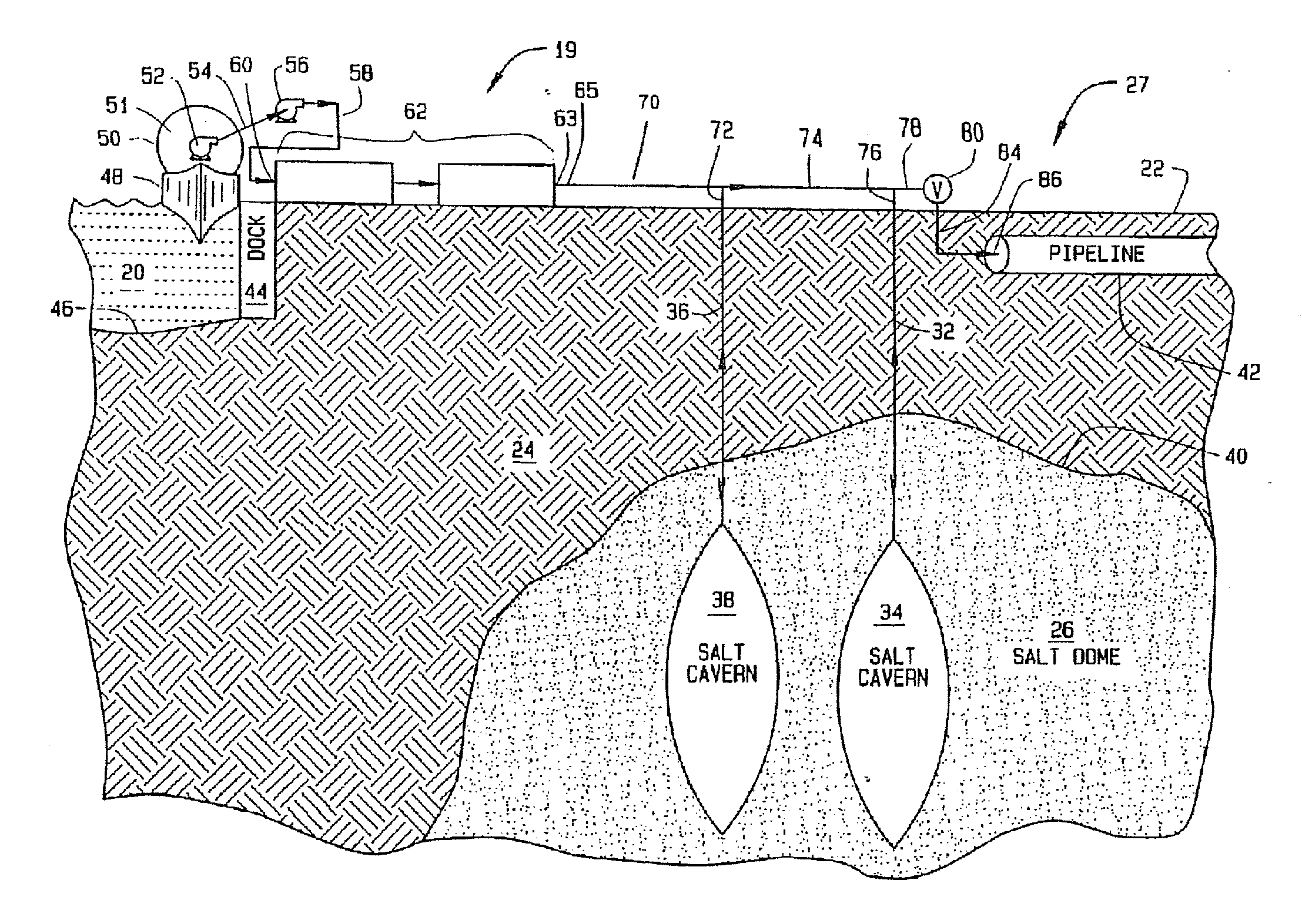 LNG receiving terminal that primarily uses compensated salt cavern storage and method of use