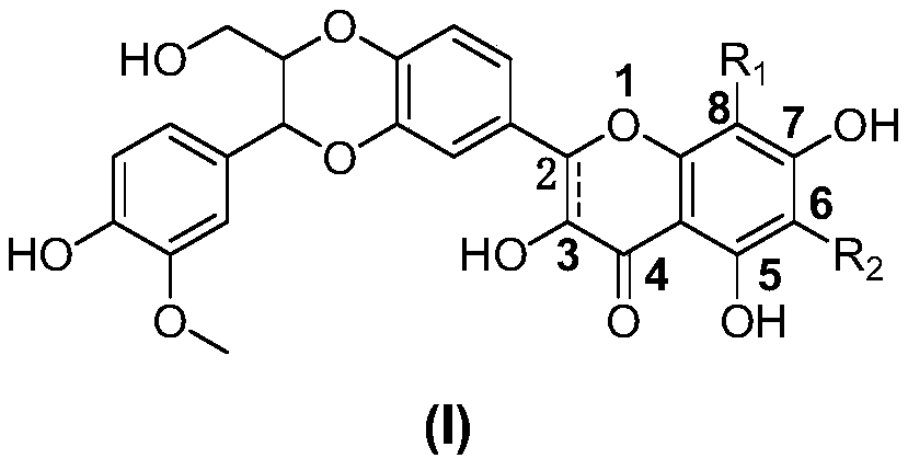 Aminomethyl substituted silybin derivative and preparation method and application thereof