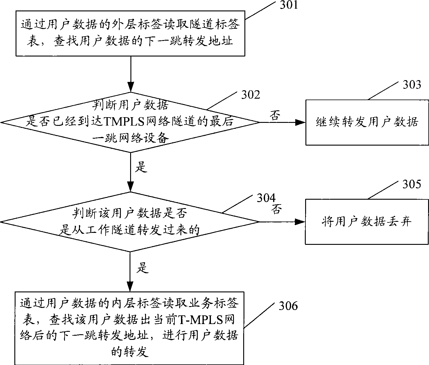 Data forwarding method and system based on T-MPLS network