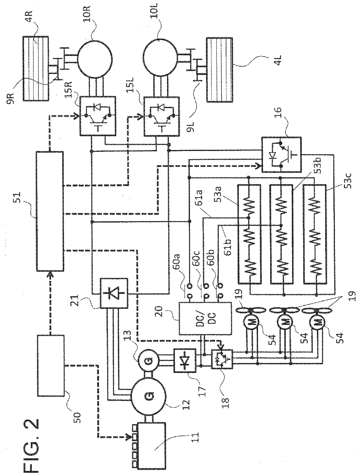 Regenerative braking device and dump truck