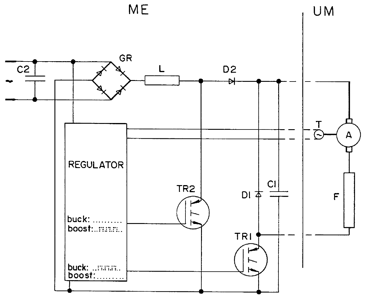 Rotary speed control circuit for feeding a dc universal motor