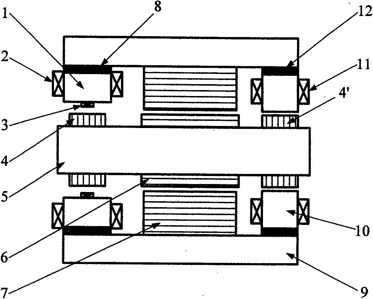 Low power consumption 5-freedom permanent magnetism off-set magnetic suspension bearing system