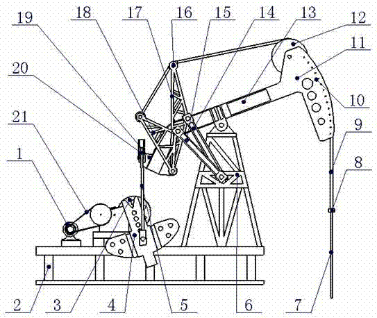 Long-stroke oil pumping unit with stack-up pull rods arranged on rear portion