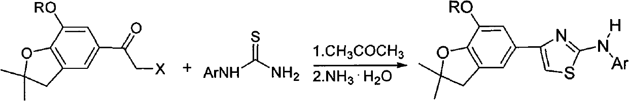 4-(benzofuran-5-yl)-2-aromatic aminothiazole and preparation method and application thereof