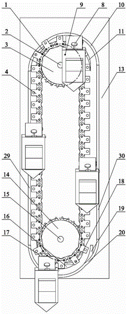 A chain drive hanging cup type pot seedling planter and its transplanting method