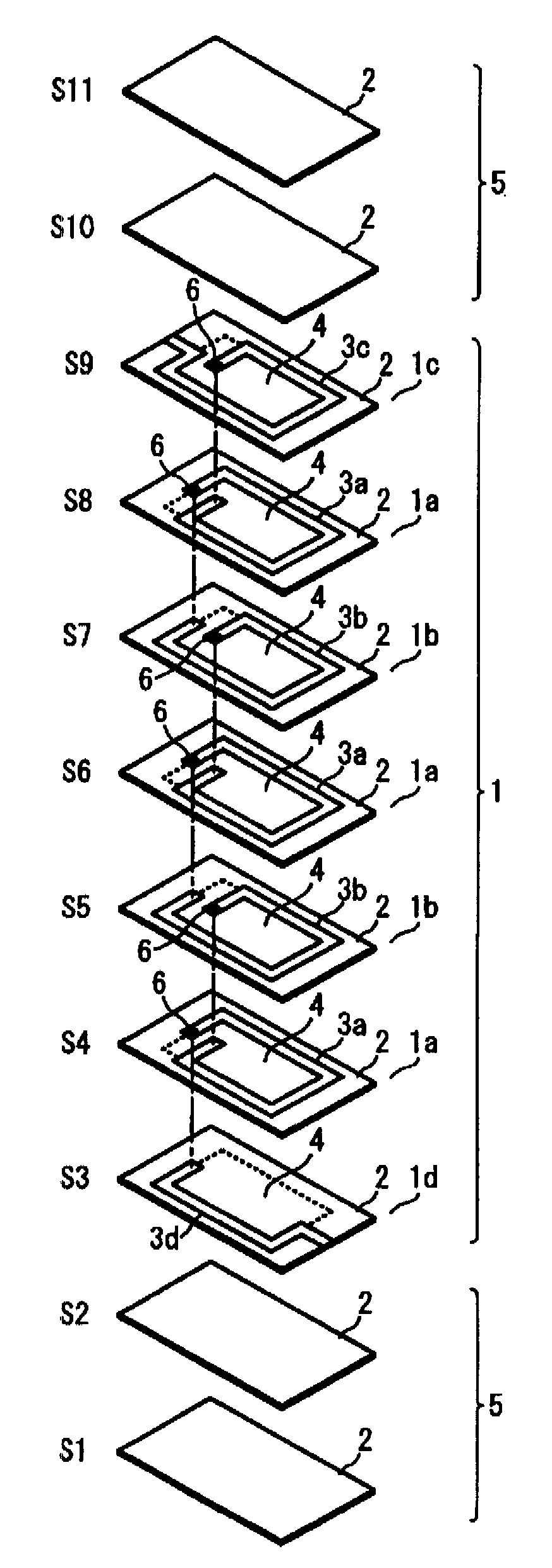 Laminate device and module comprising same