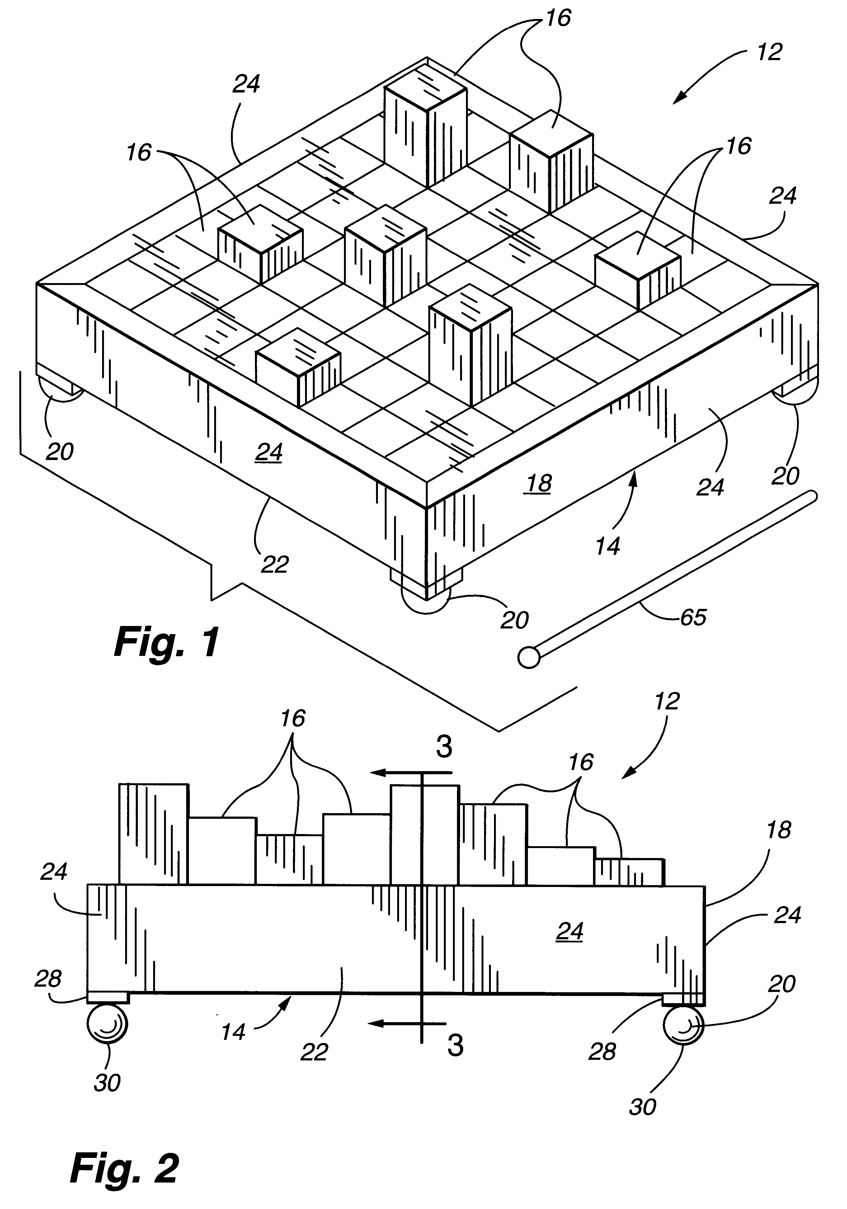 Vertically adjustable squares on a game board assembly