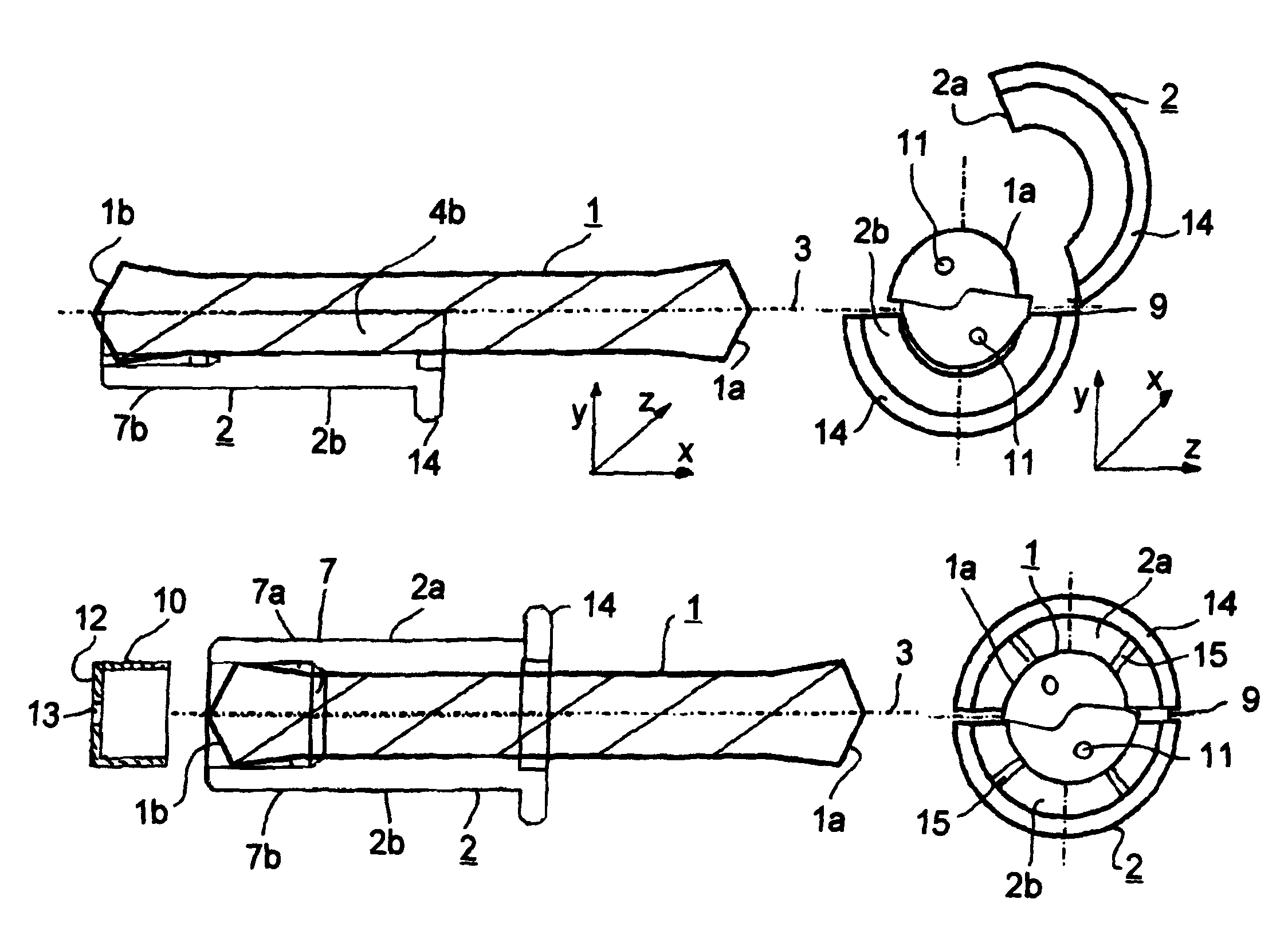 Combination of the chucking device and a drill and a chucking device for a drill with cutting tips on both ends