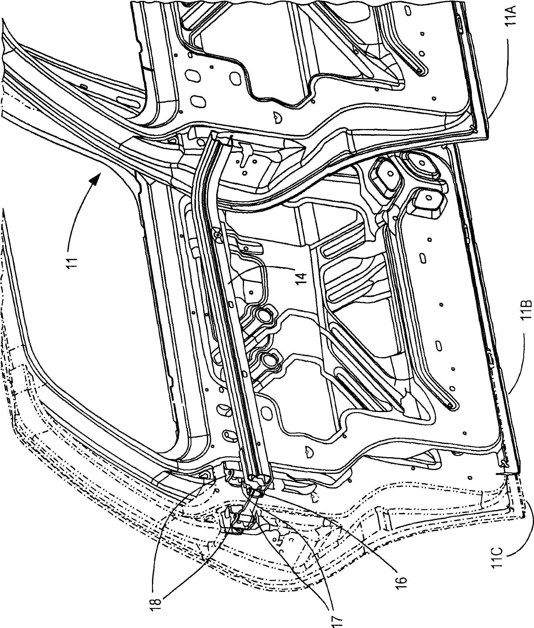 Extended-travel sliding door with articulating roller bracket