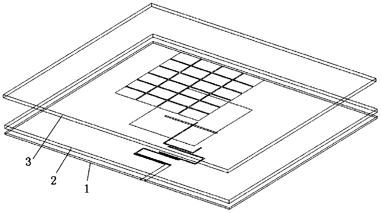 Broadband filtering antenna based on grid slotted patches