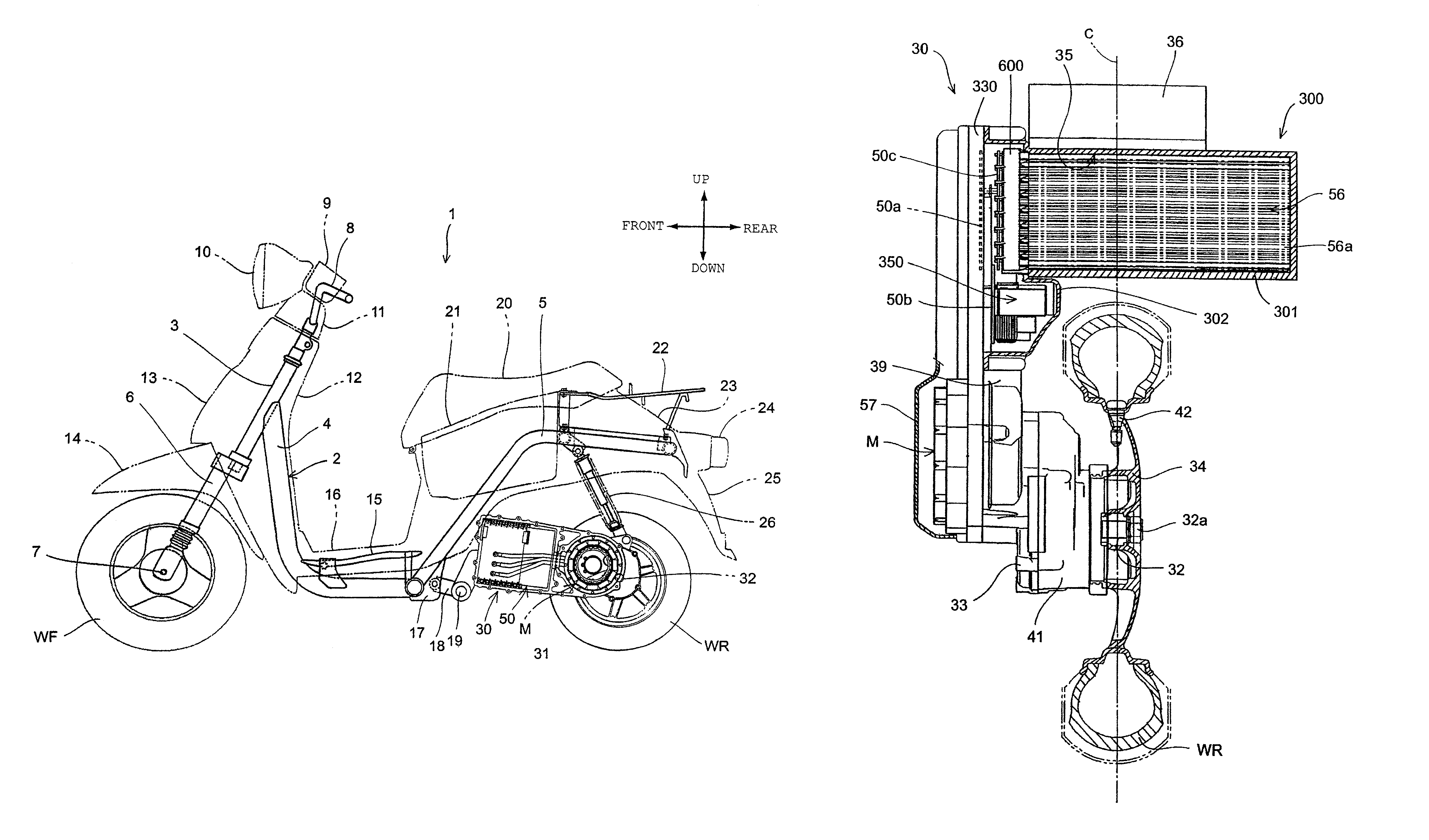 Battery module mounting structure for motor-driven two-wheeled vehicle