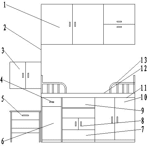 Combined bed, wall cabinet and desk assembly for student hostel