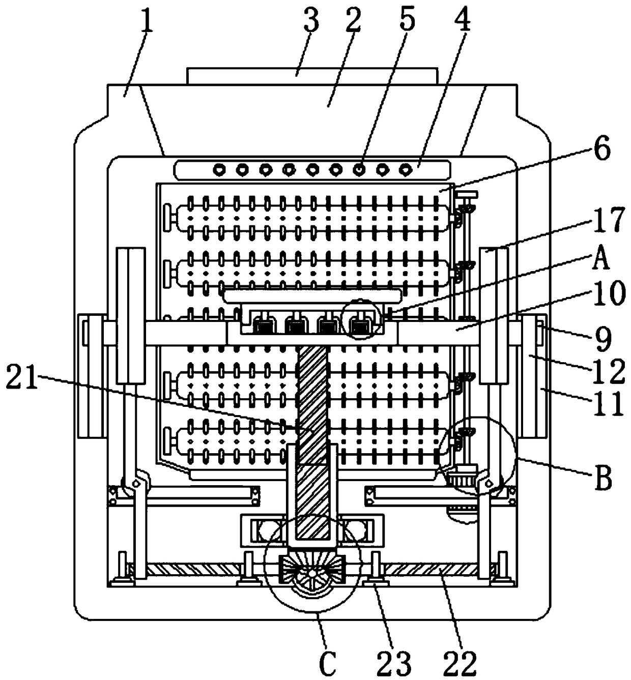 Wooden chopping board cleaning device based on power brushing and sterilization by external force