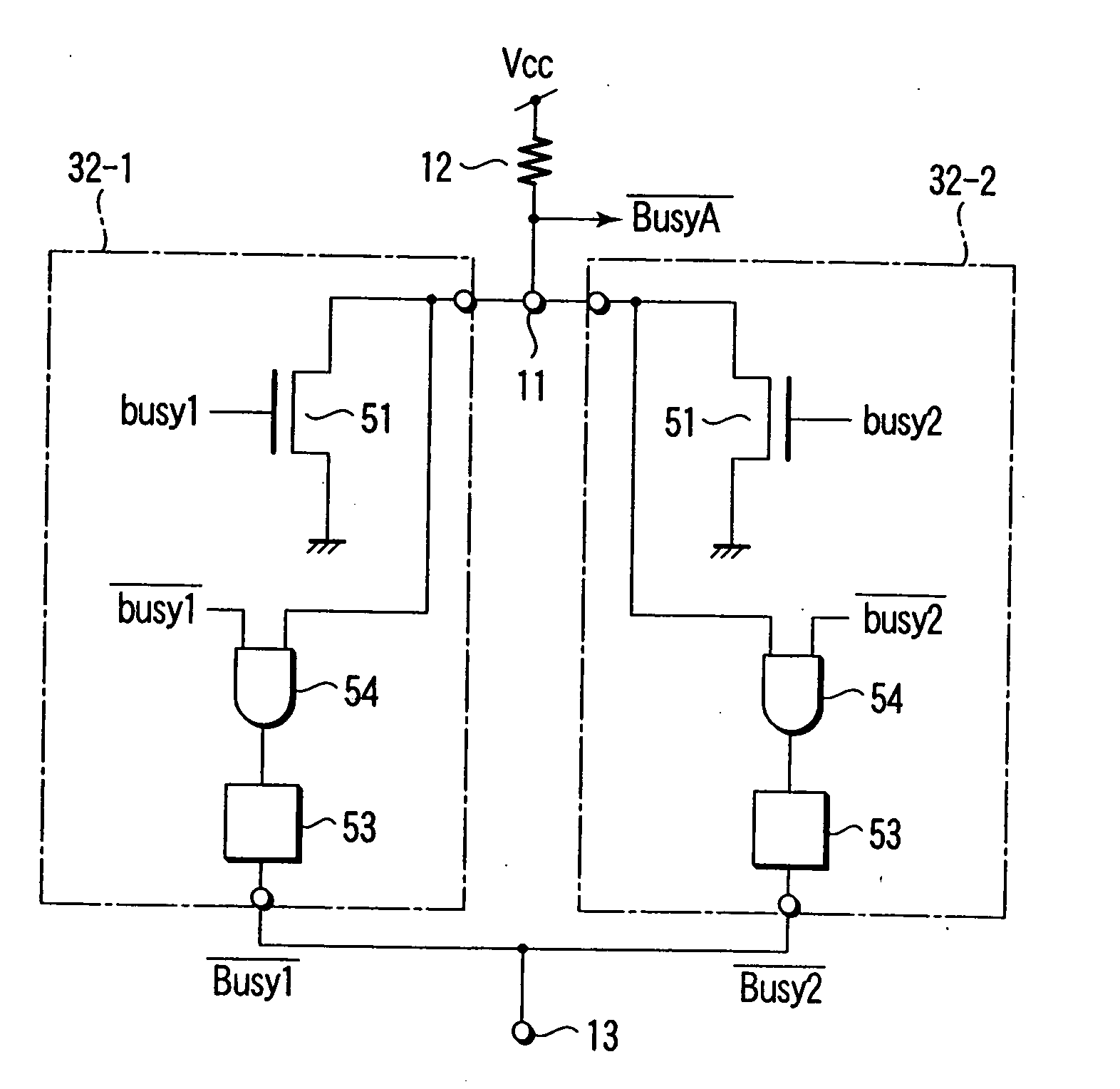 Semiconductor memory device having a plurality of chips and capability of outputting a busy signal