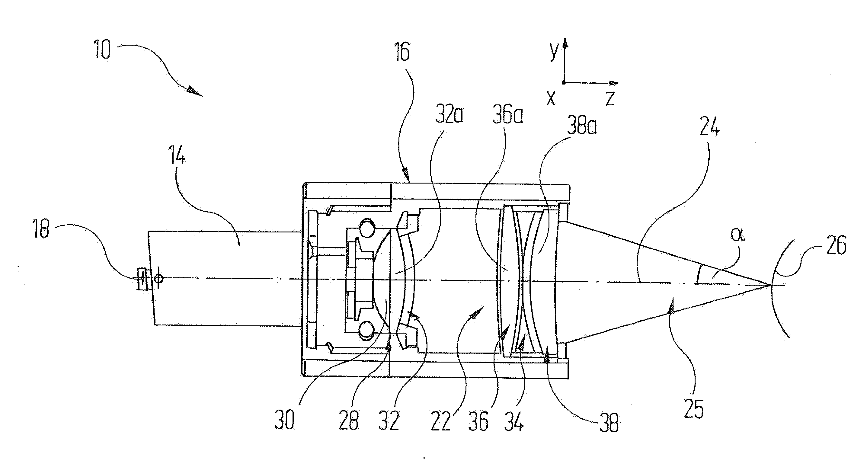 Device and method for the contactless measurement of at least one curved surface