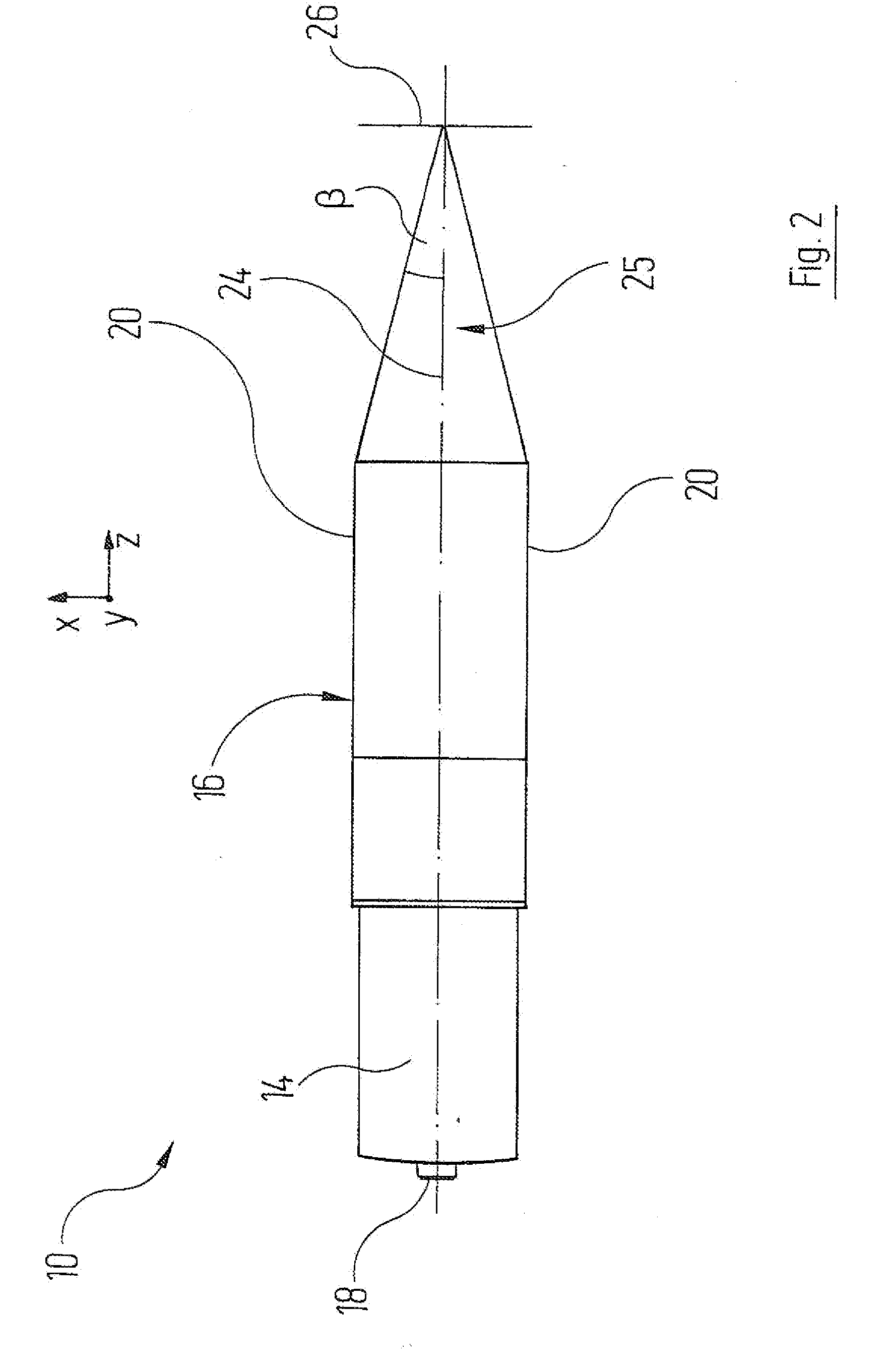 Device and method for the contactless measurement of at least one curved surface