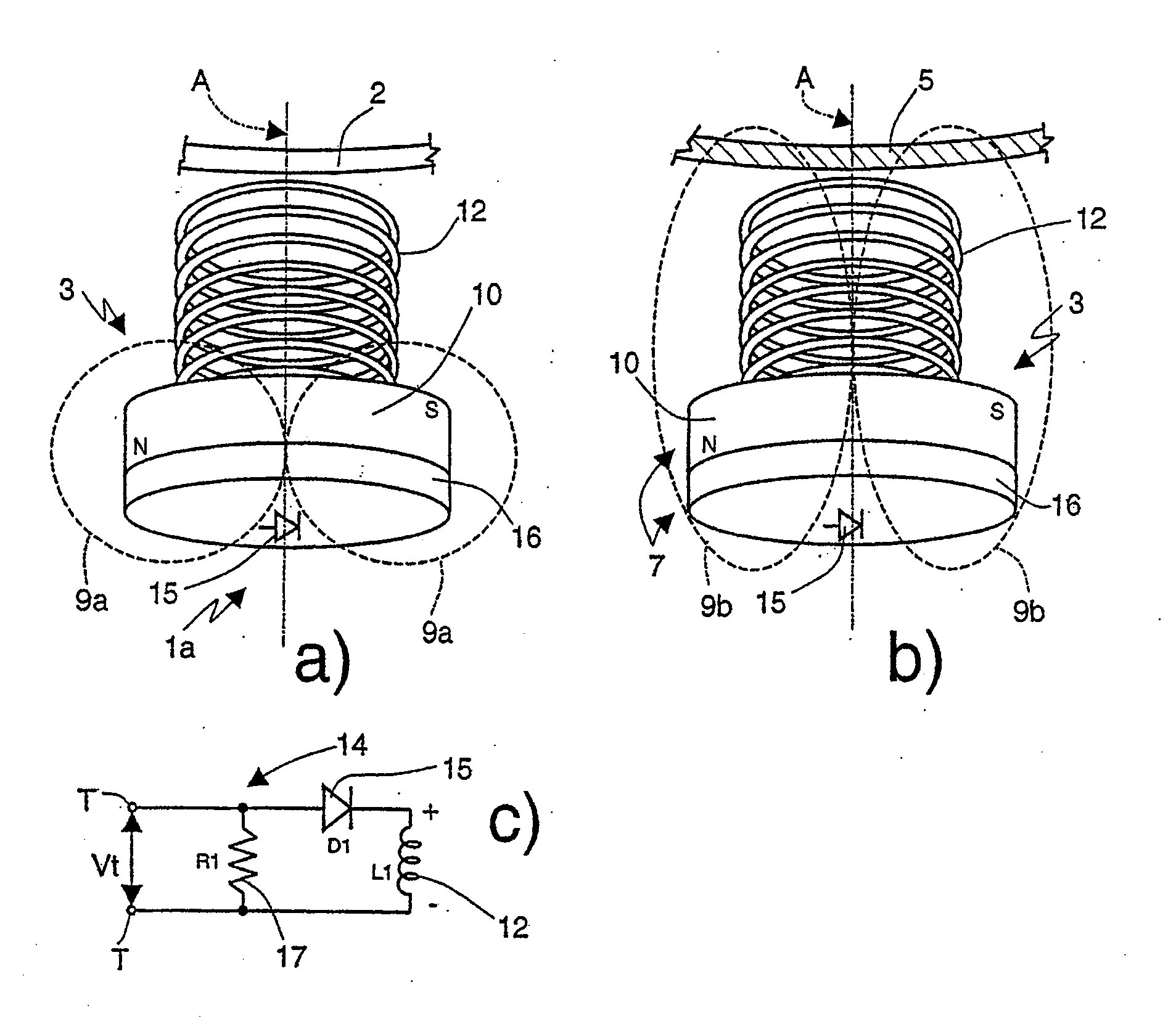 Detecting device of the angular position of a rotating member of an electric household appliance, in particular the drum of a washing machine