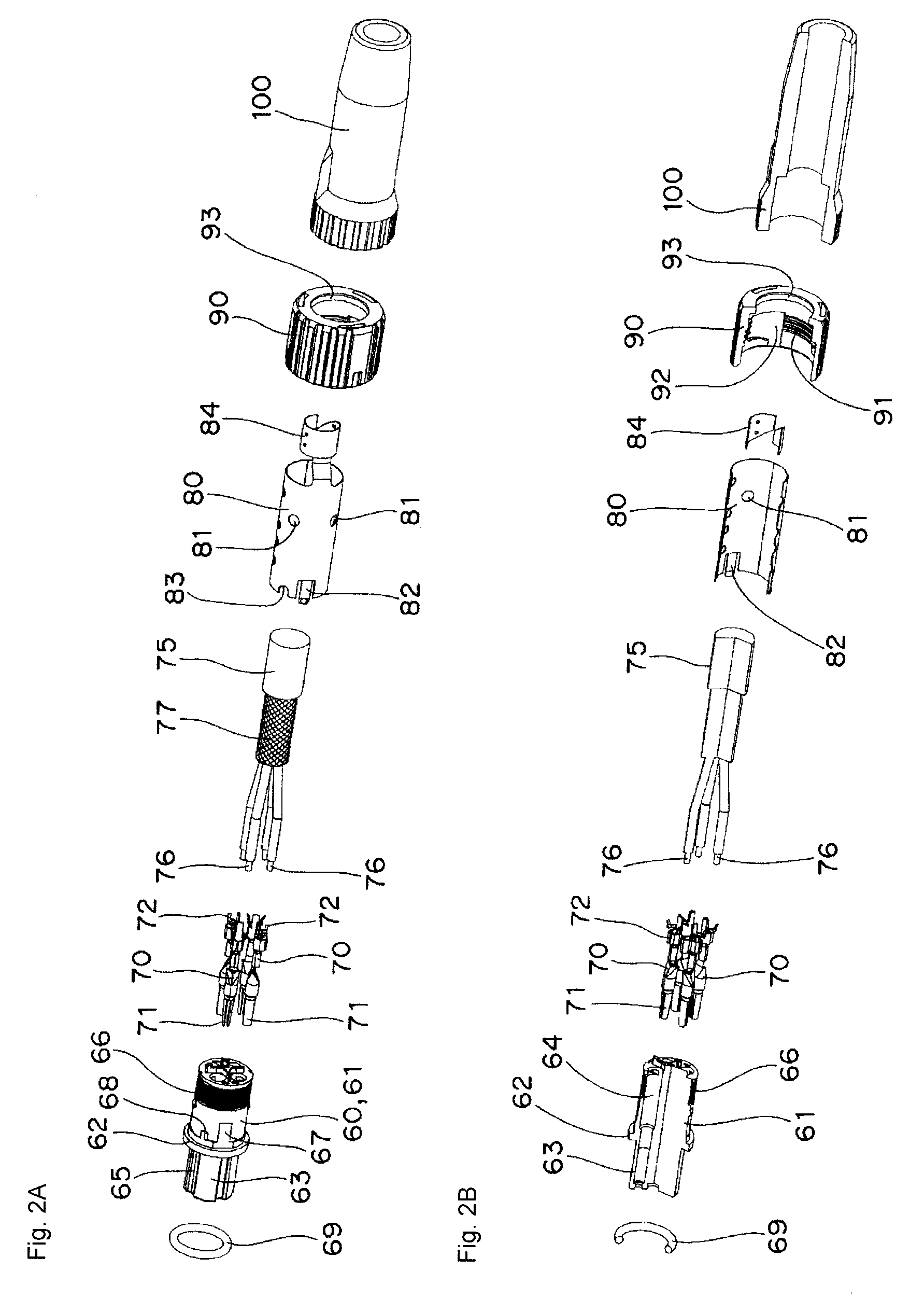 Connector having a plug, a socket, and a tubular shield member with an elastic arm