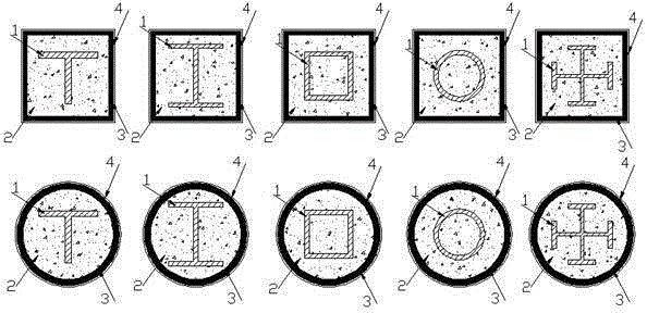 Carbon fiber thin-wall steel tube concrete composite column with internal FRP sectional material and method