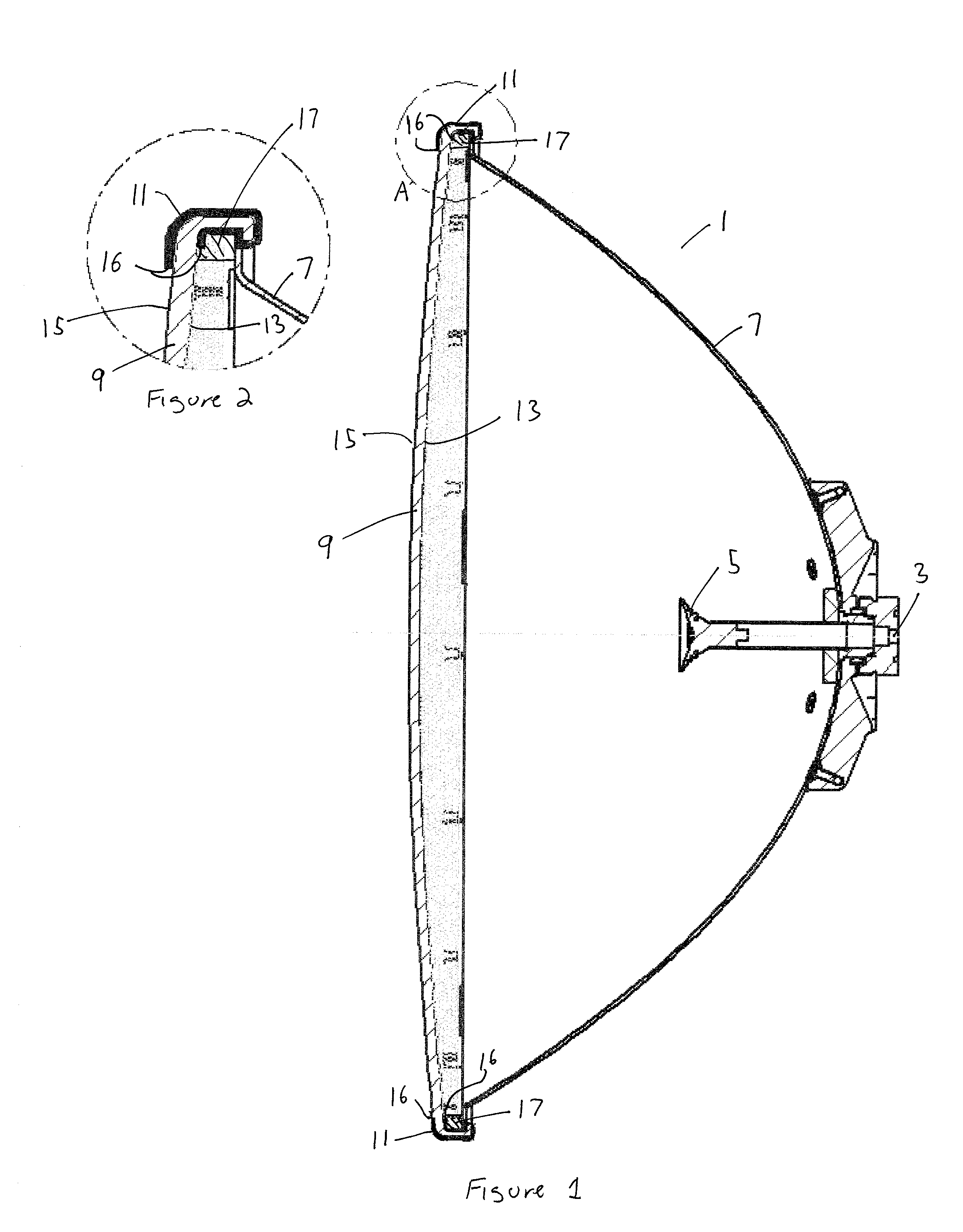 Reflector antenna radome with backlobe suppressor ring and method of manufacturing