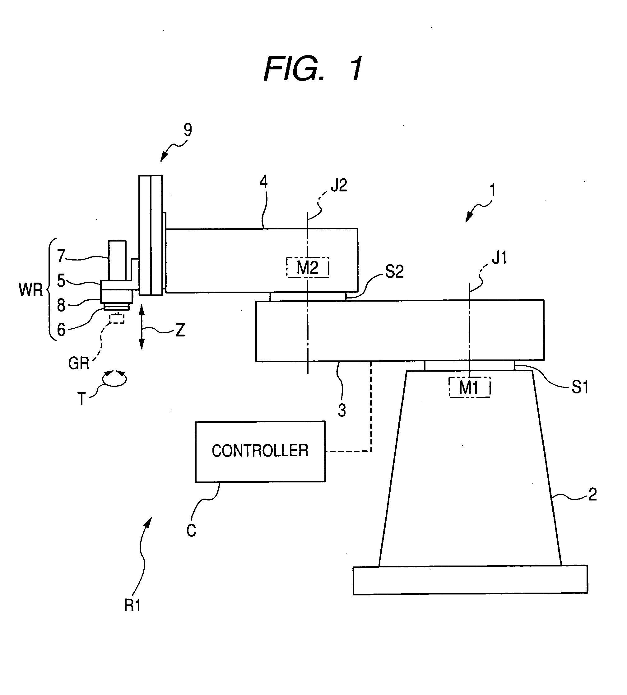 Robot with linearly movable support member attaching to gripper