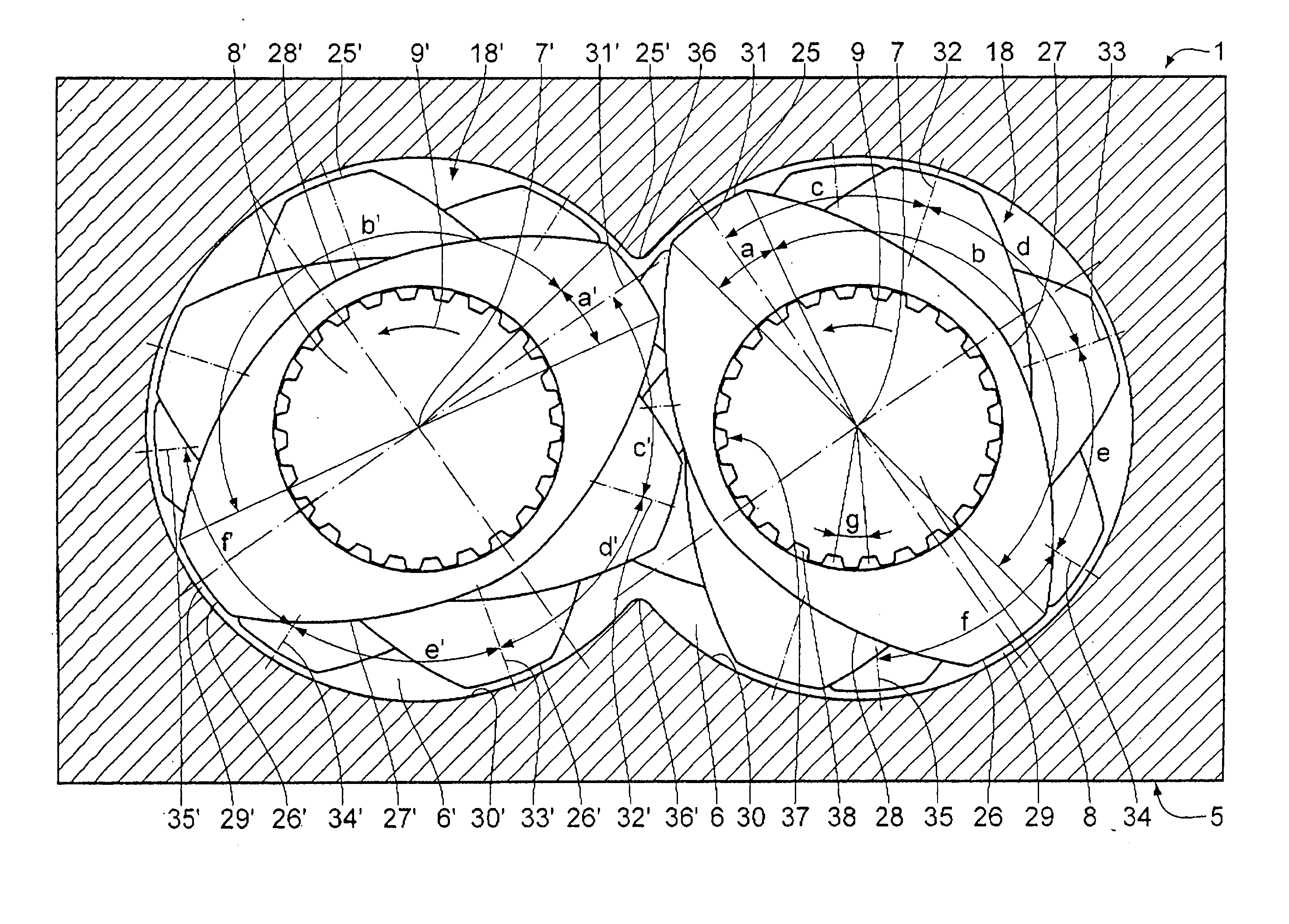 Screw-type extruding machine comprising mixing and kneading disks