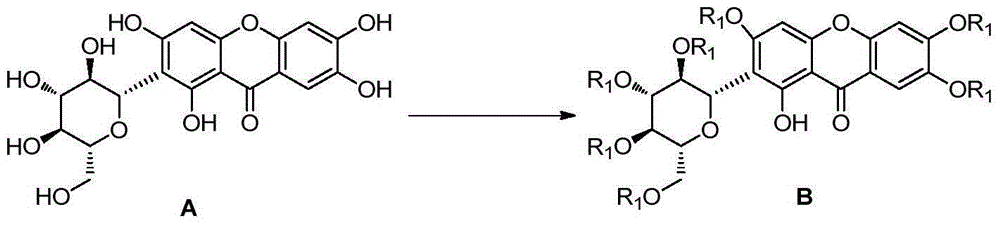 Mangiferin single-site derivative and preparation method and application thereof