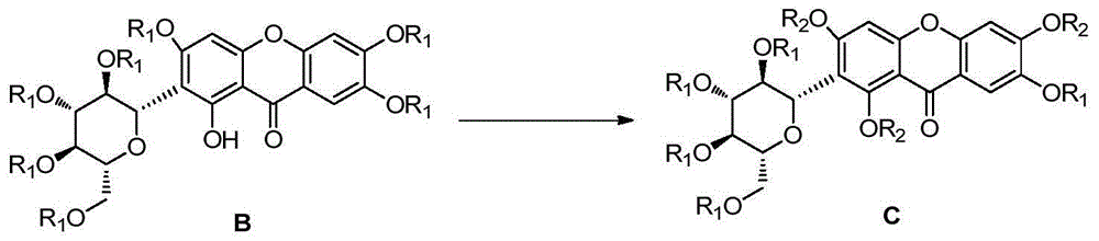 Mangiferin single-site derivative and preparation method and application thereof