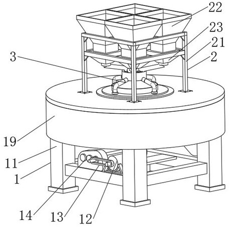 Concrete proportioning device with quantitative output mechanism