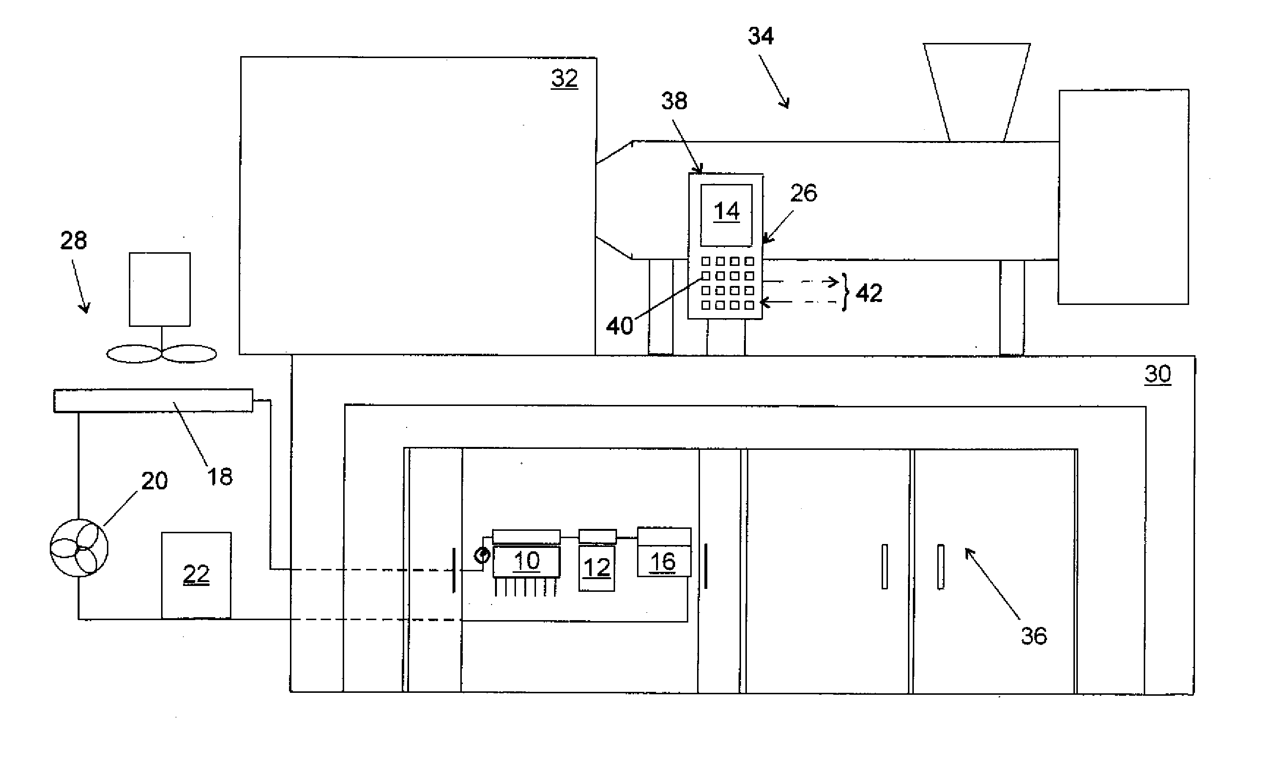 Water-cooled control device for a plastics processing machine