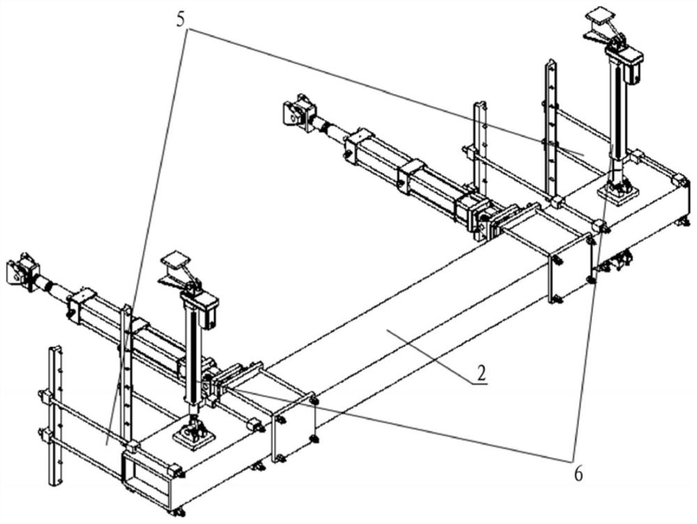 A test bench reaction force crossbeam hugging and lifting device