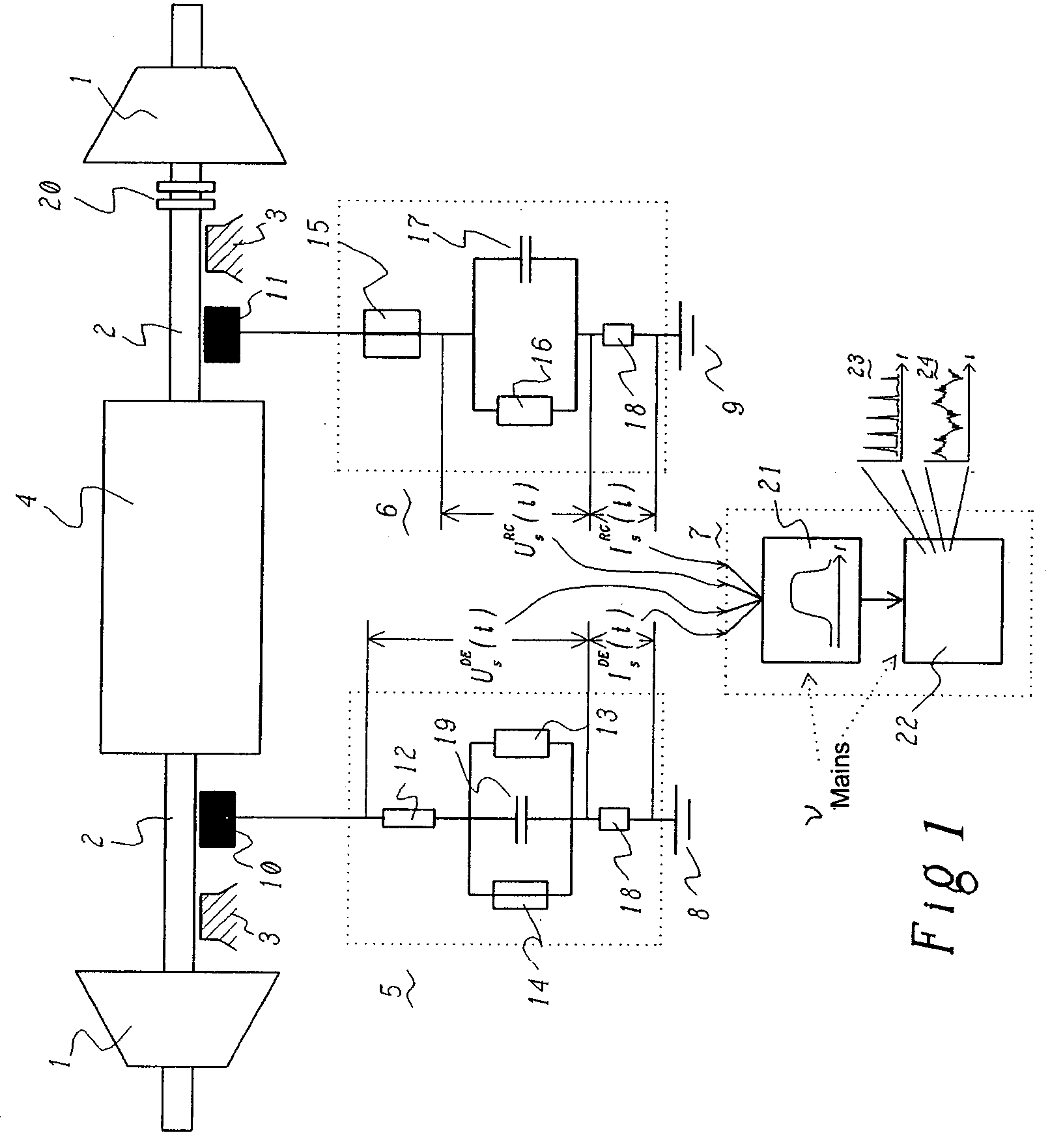 Method and apparatus for detection of brush sparking and spark erosion on electrical machines