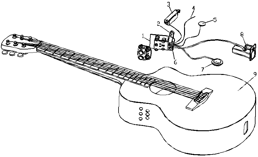 Stringed musical instrument co-frequency resonance-enhancement sound amplification technique and application of resonance horn to stringed musical instrument