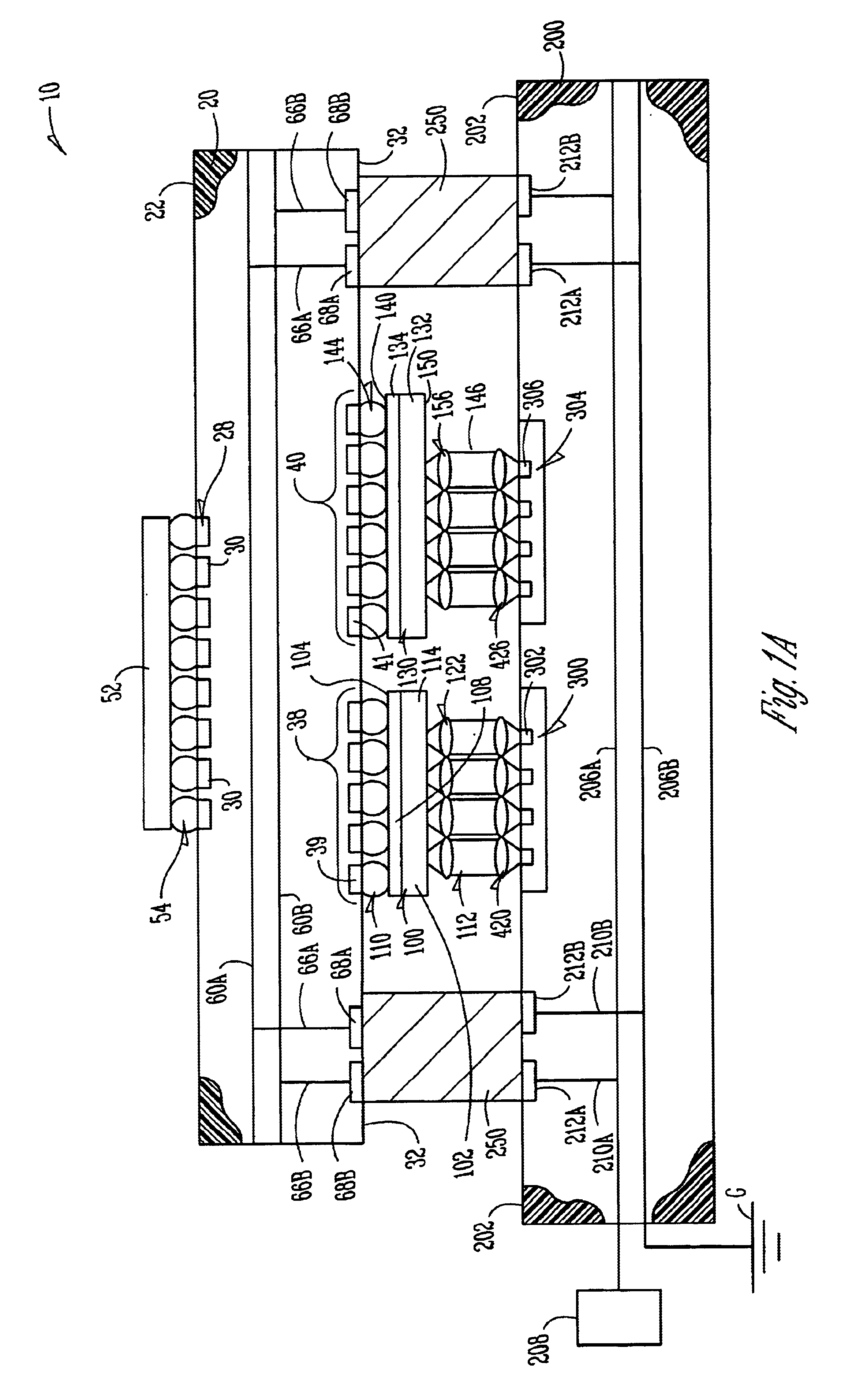 Electrical-optical package with capacitor DC shunts and associated methods