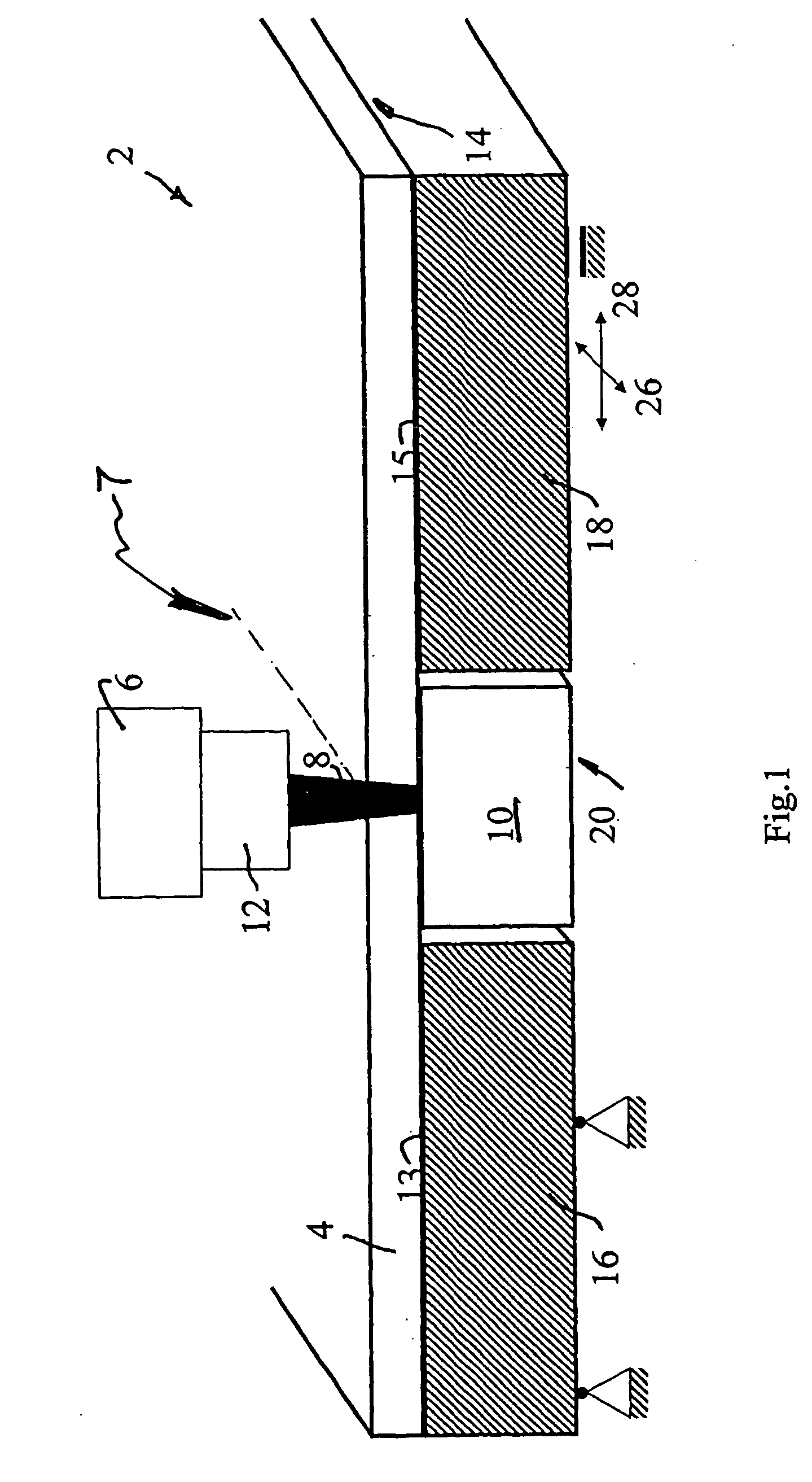 Device for the separative machining of components made from brittle material