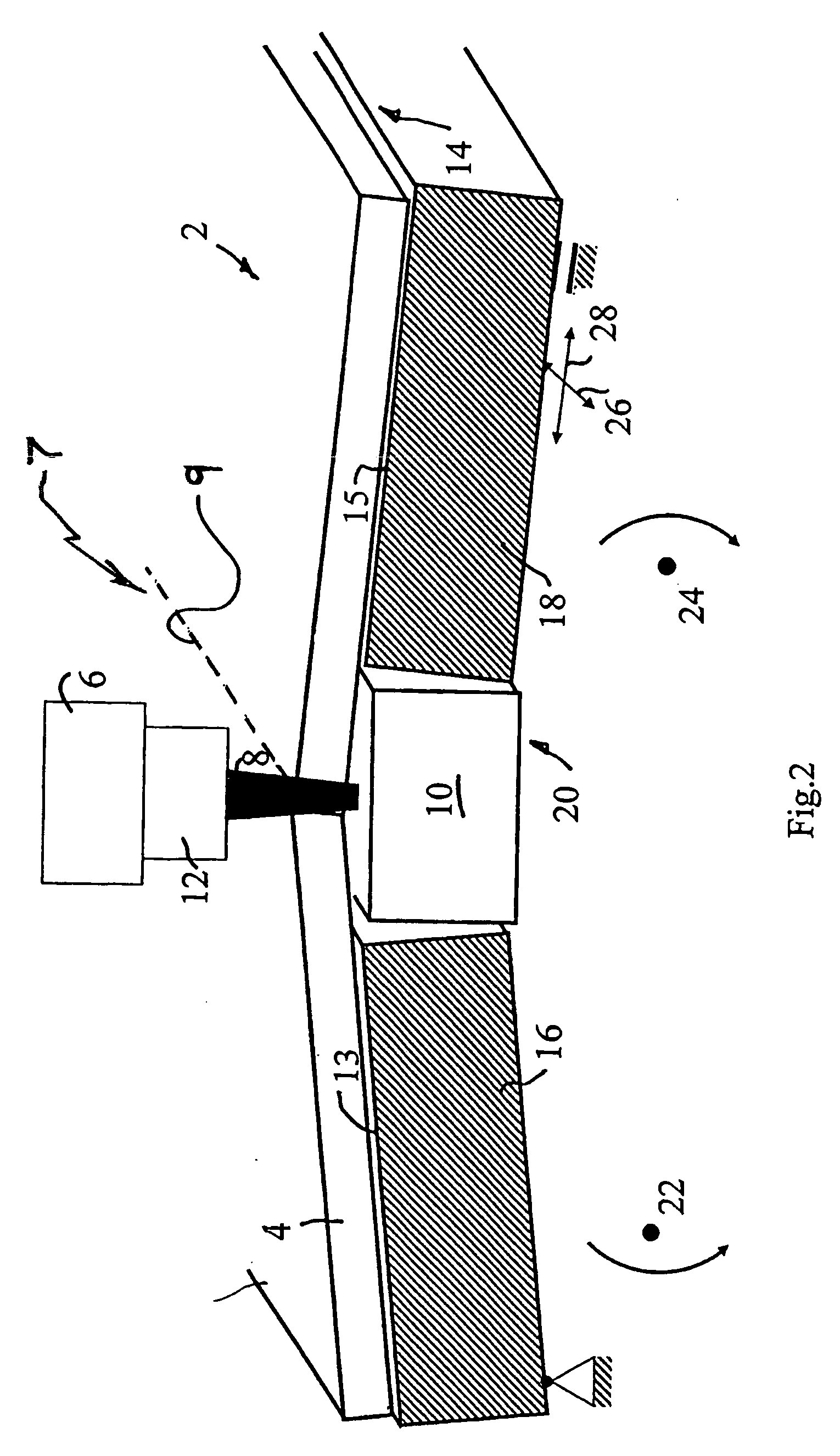 Device for the separative machining of components made from brittle material