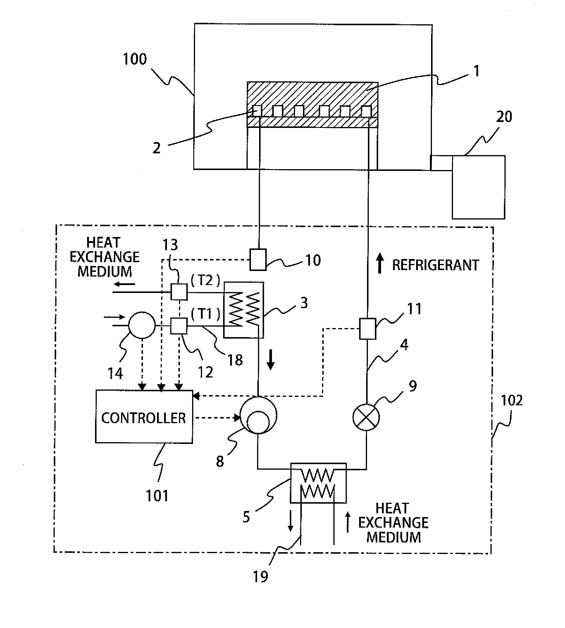 Vacuum processing apparatus and plasma processing apparatus with temperature control function for wafer stage